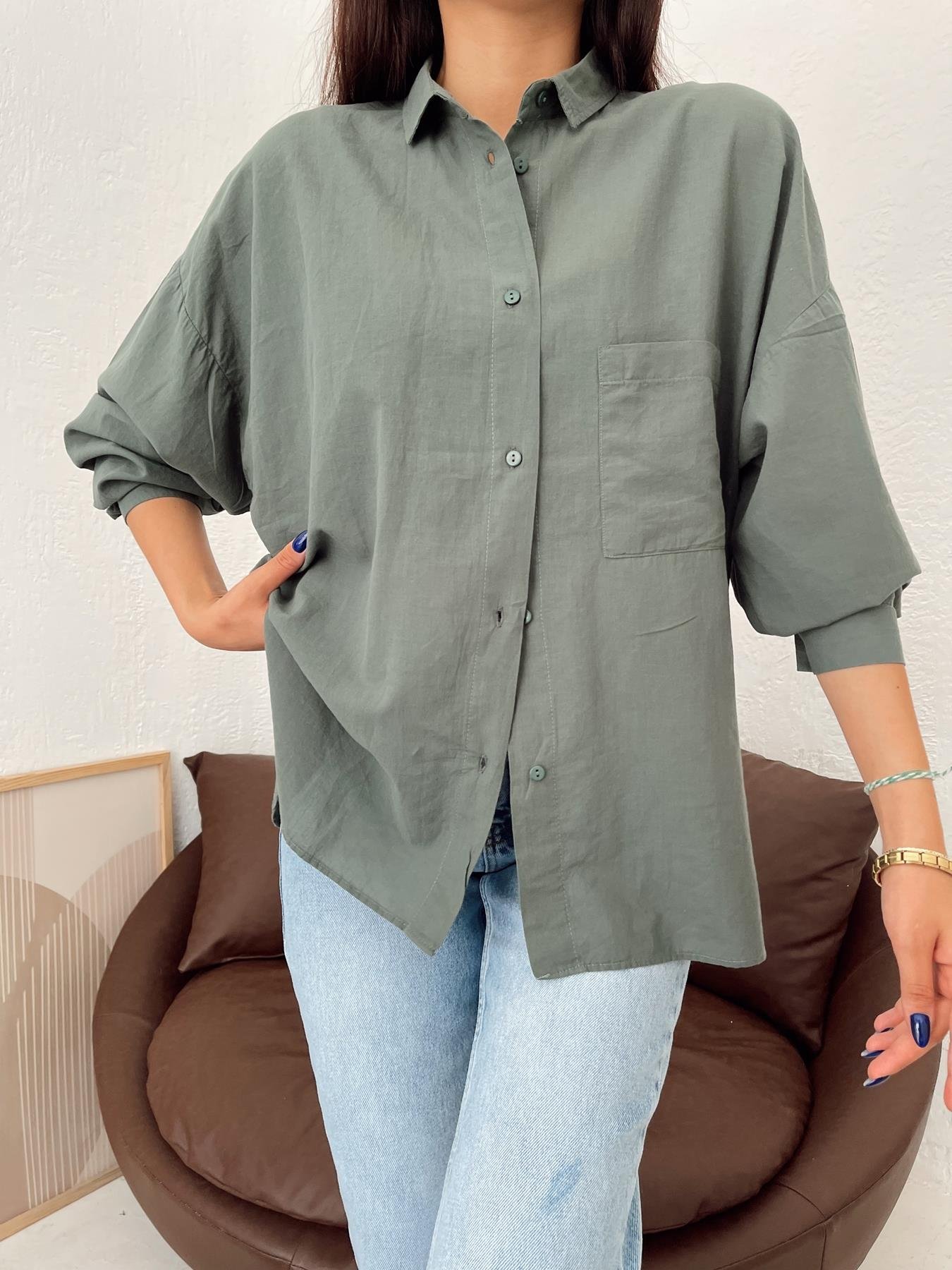 Tek Cepli Oversize Vual Gömlek PETROL