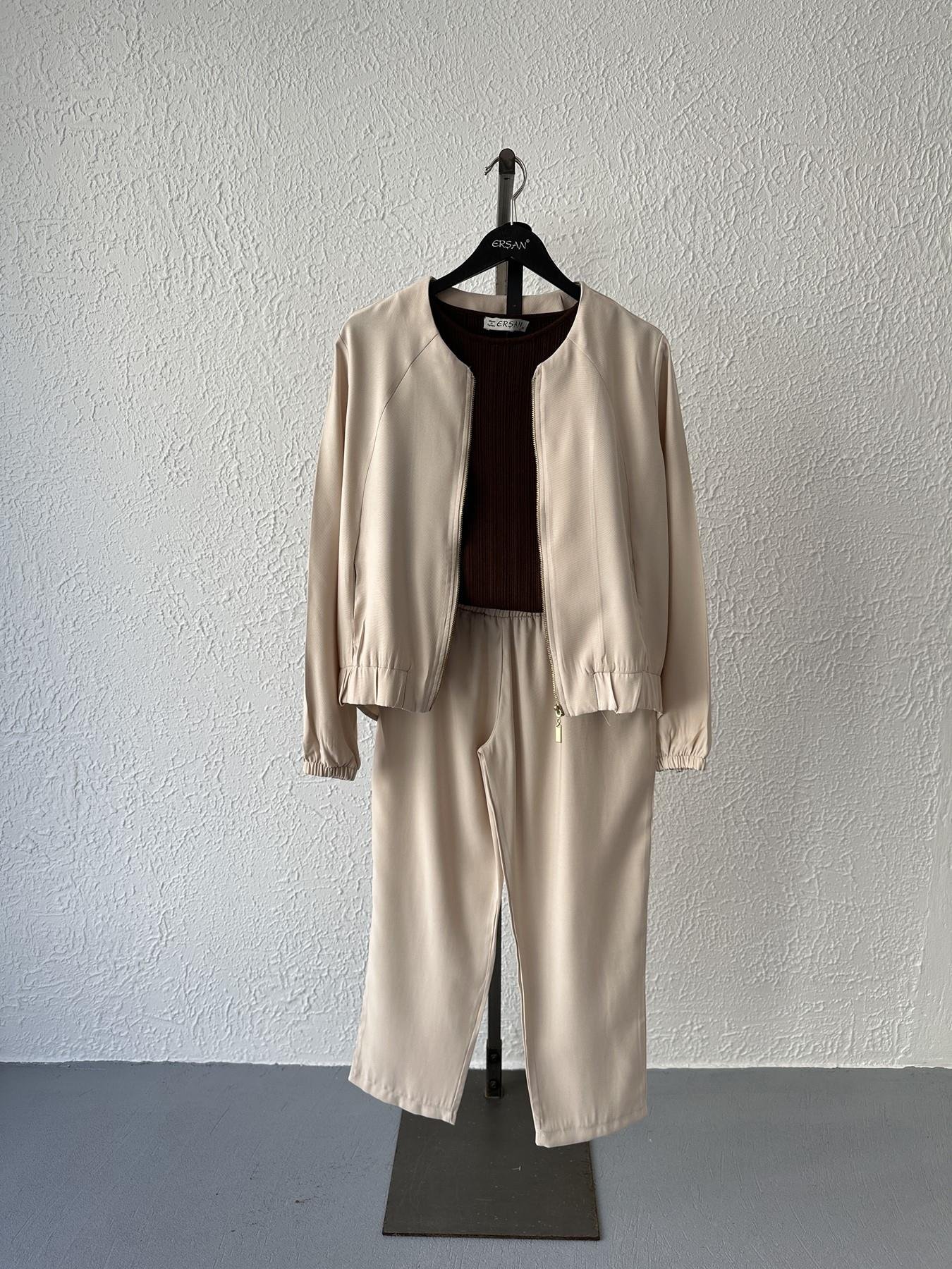 Tencel Kumaş Ceket Pantolon Takım Bej