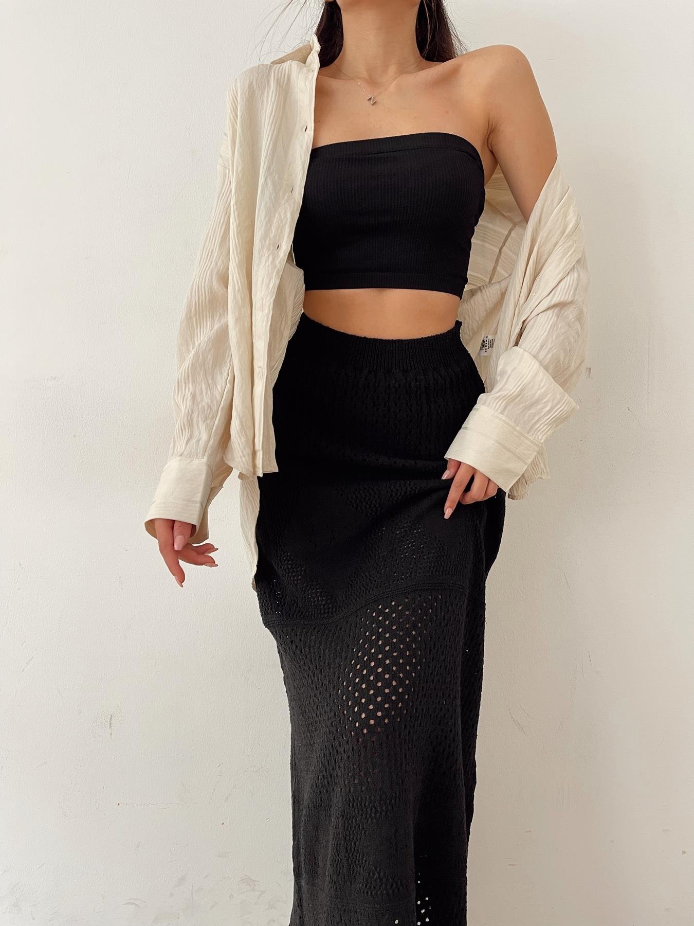 Triko Ajurlu Etek SİYAH