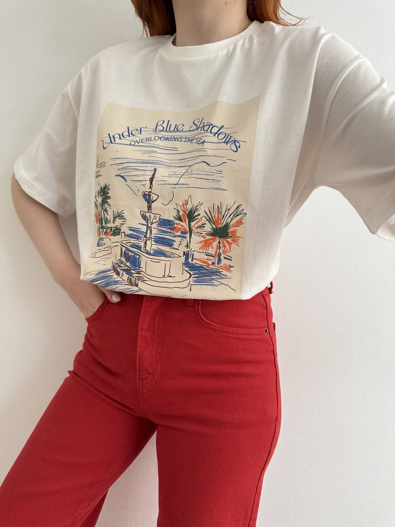 Under Blue Shadows Baskı T-shirt Ekru