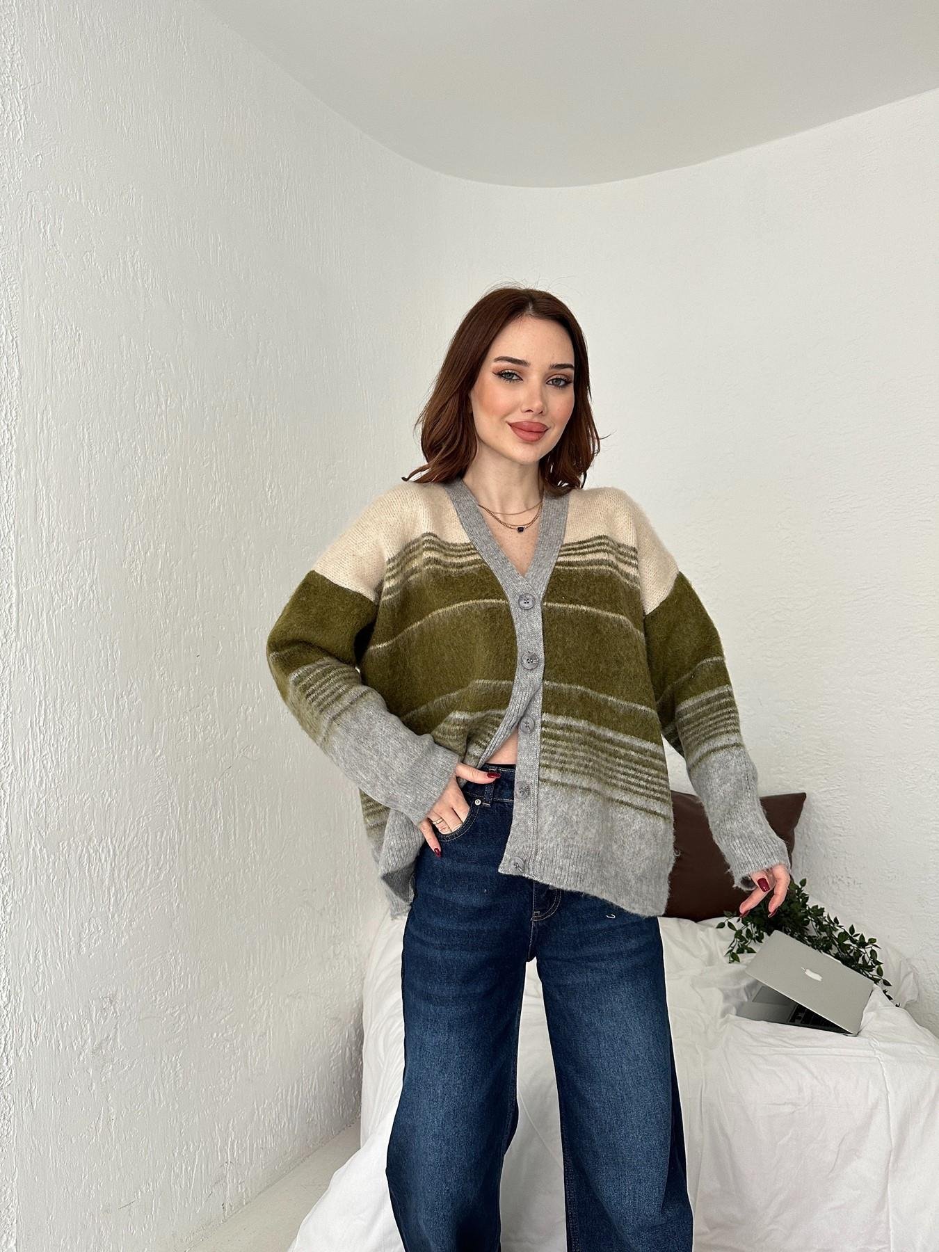 V Yaka Renkli Hırka GRİ