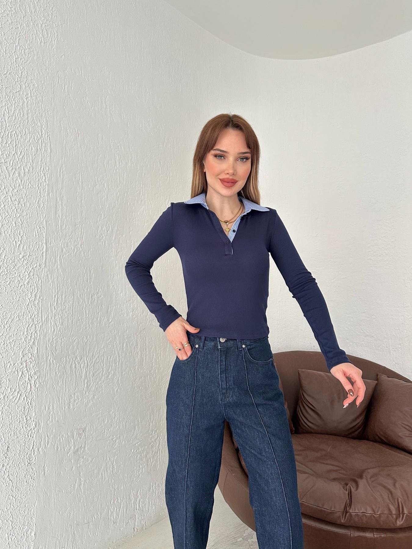 Yakası Gömlek Detaylı Uzun Kol Tişört Lacivert