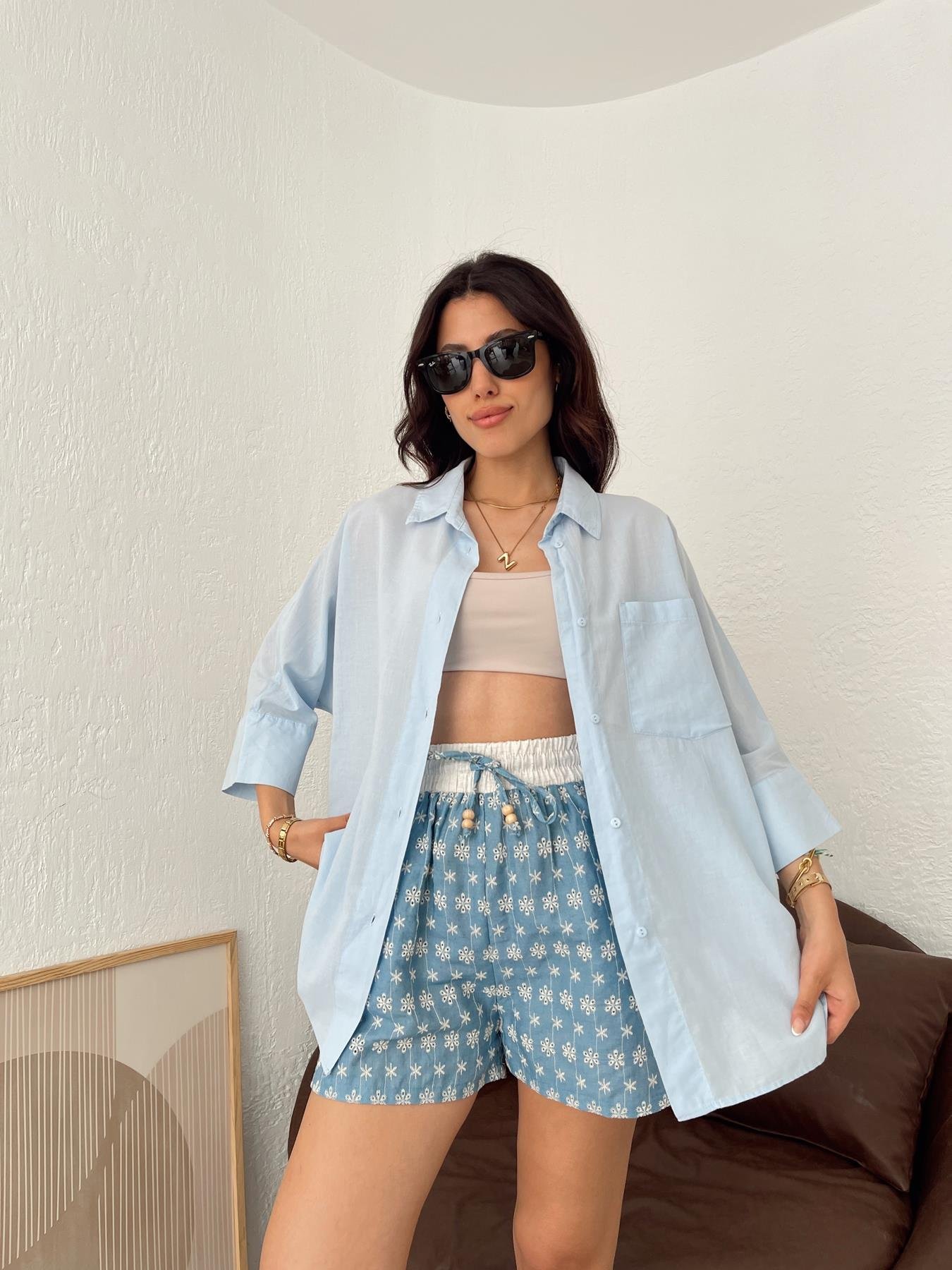 Yarasa Kol Vual Gömlek BEBE MAVİ