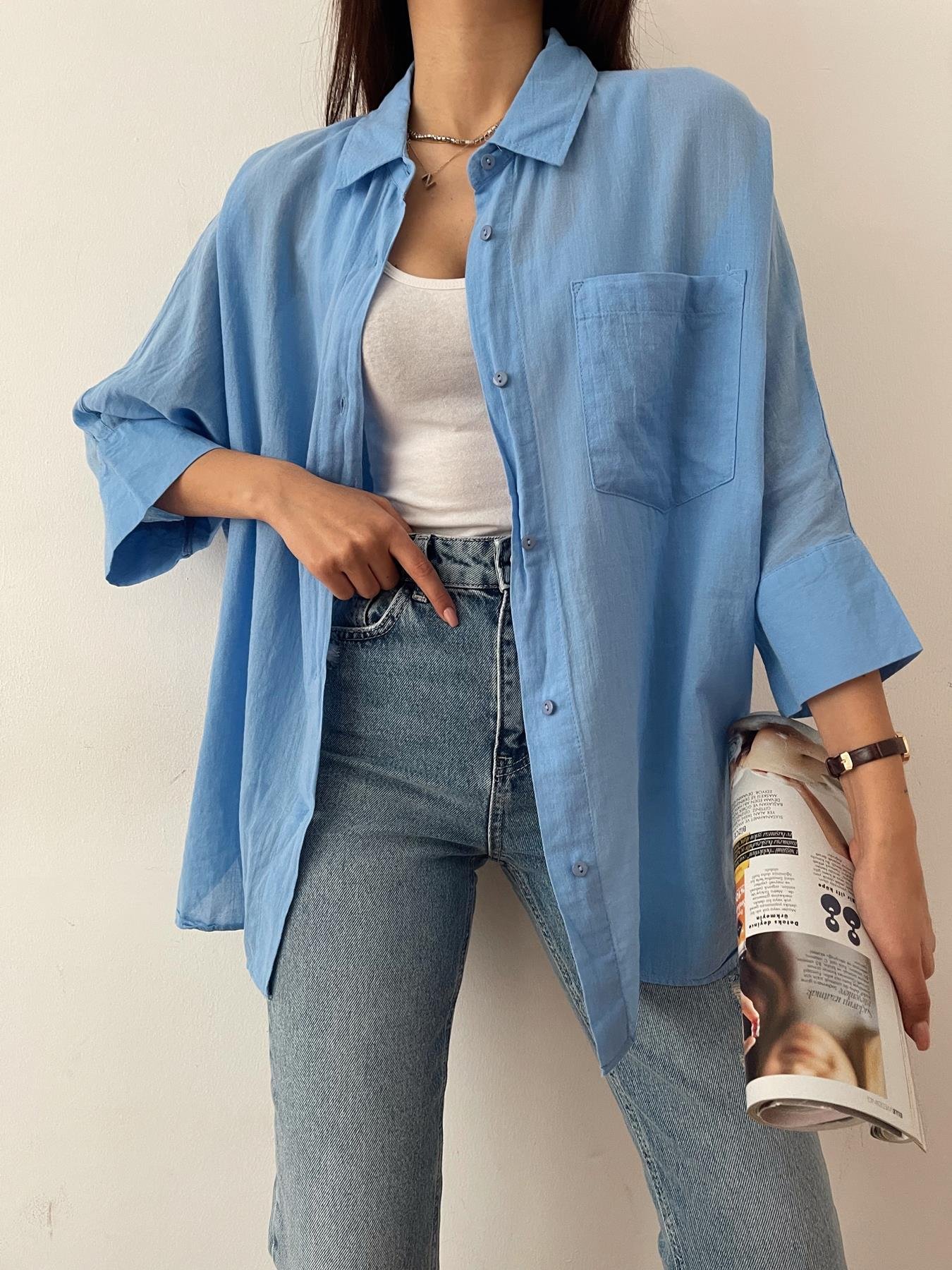 Yarasa Kol Vual Gömlek MAVİ