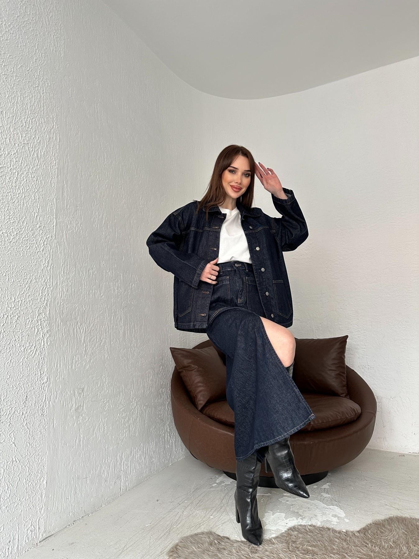 Yırtmaçlı Jean Etek LACİVERT