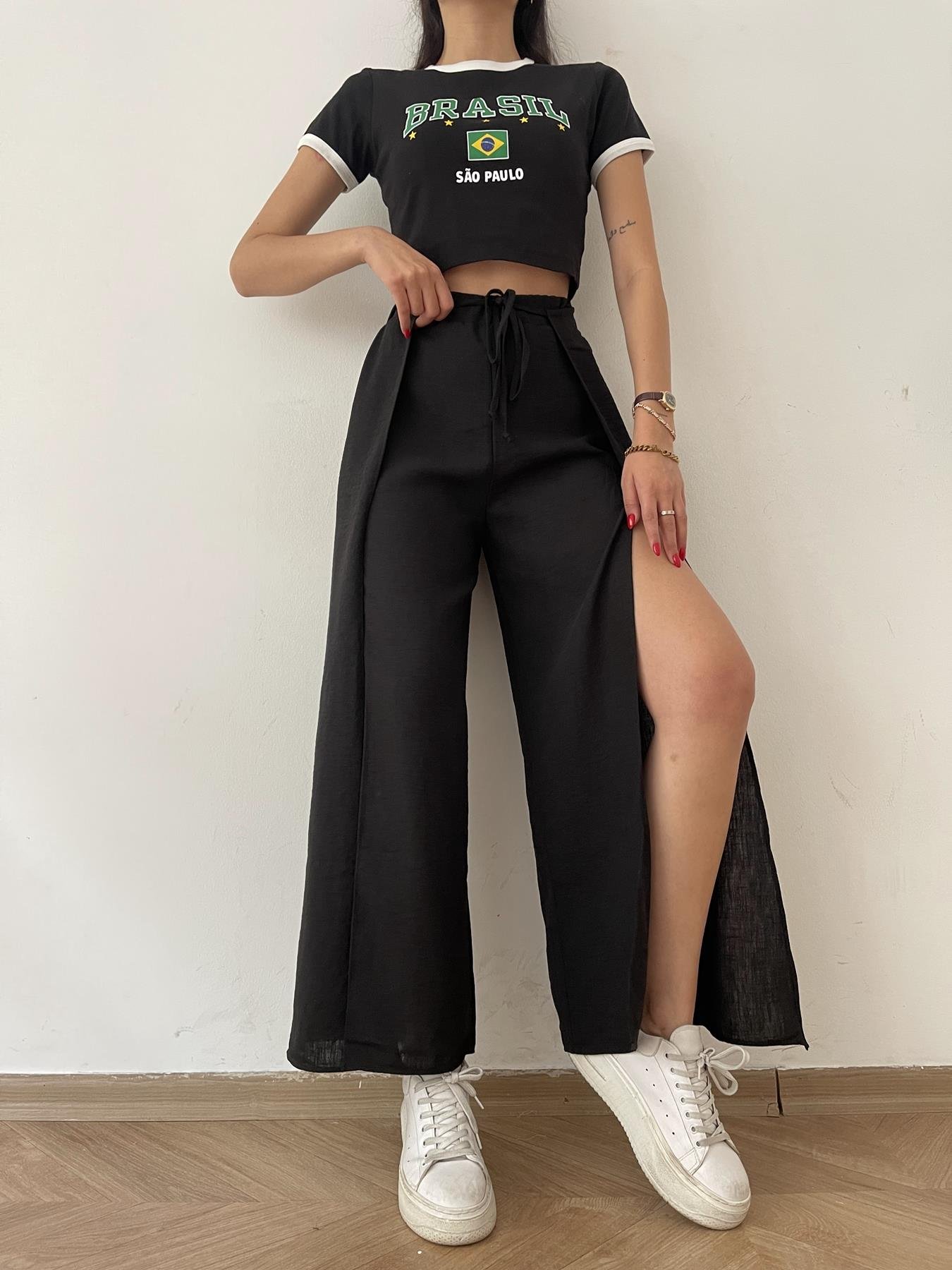 Yırtmaçlı Pantolon SİYAH