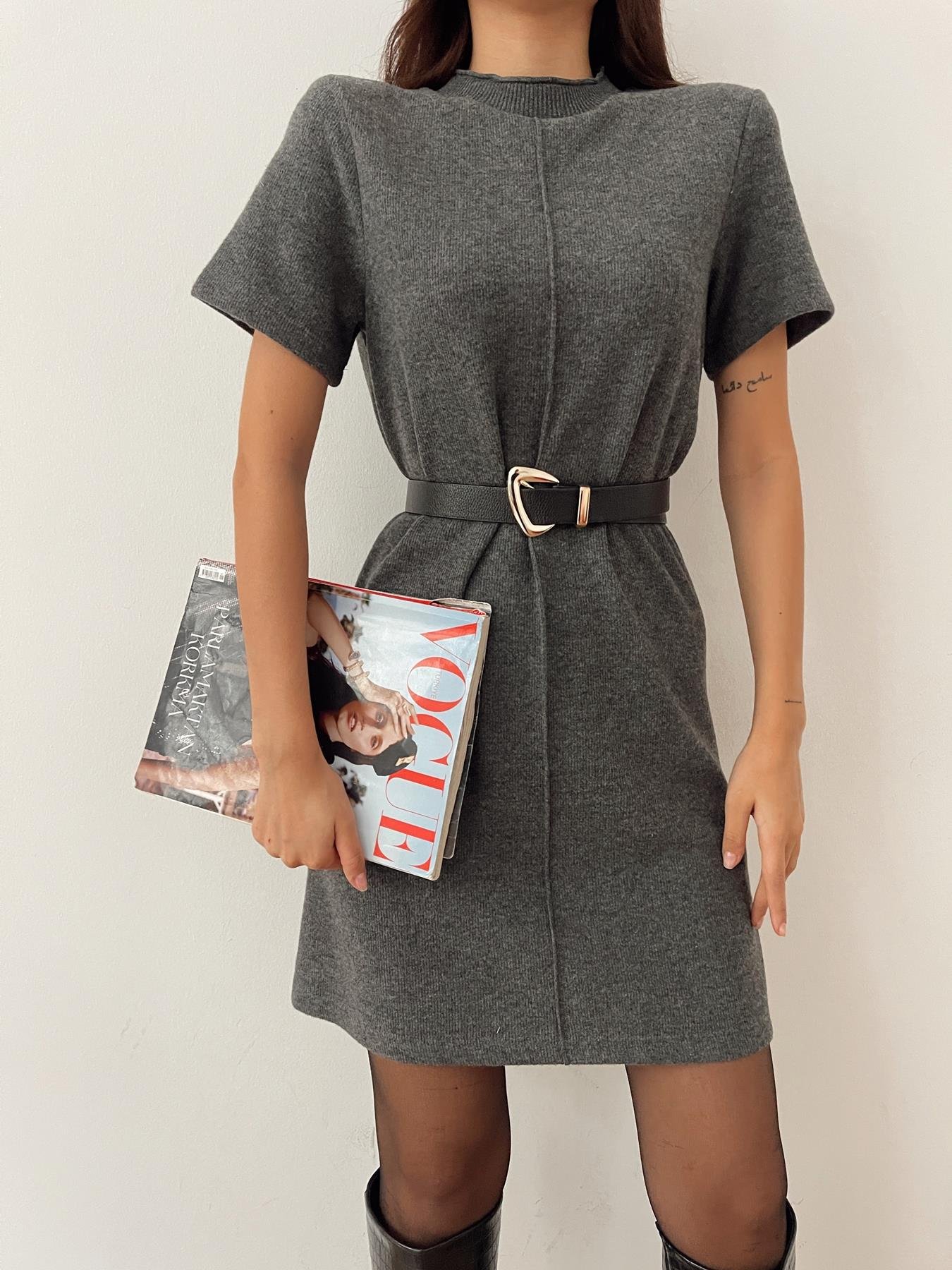 Yumoş Mini Elbise ANTRASİT