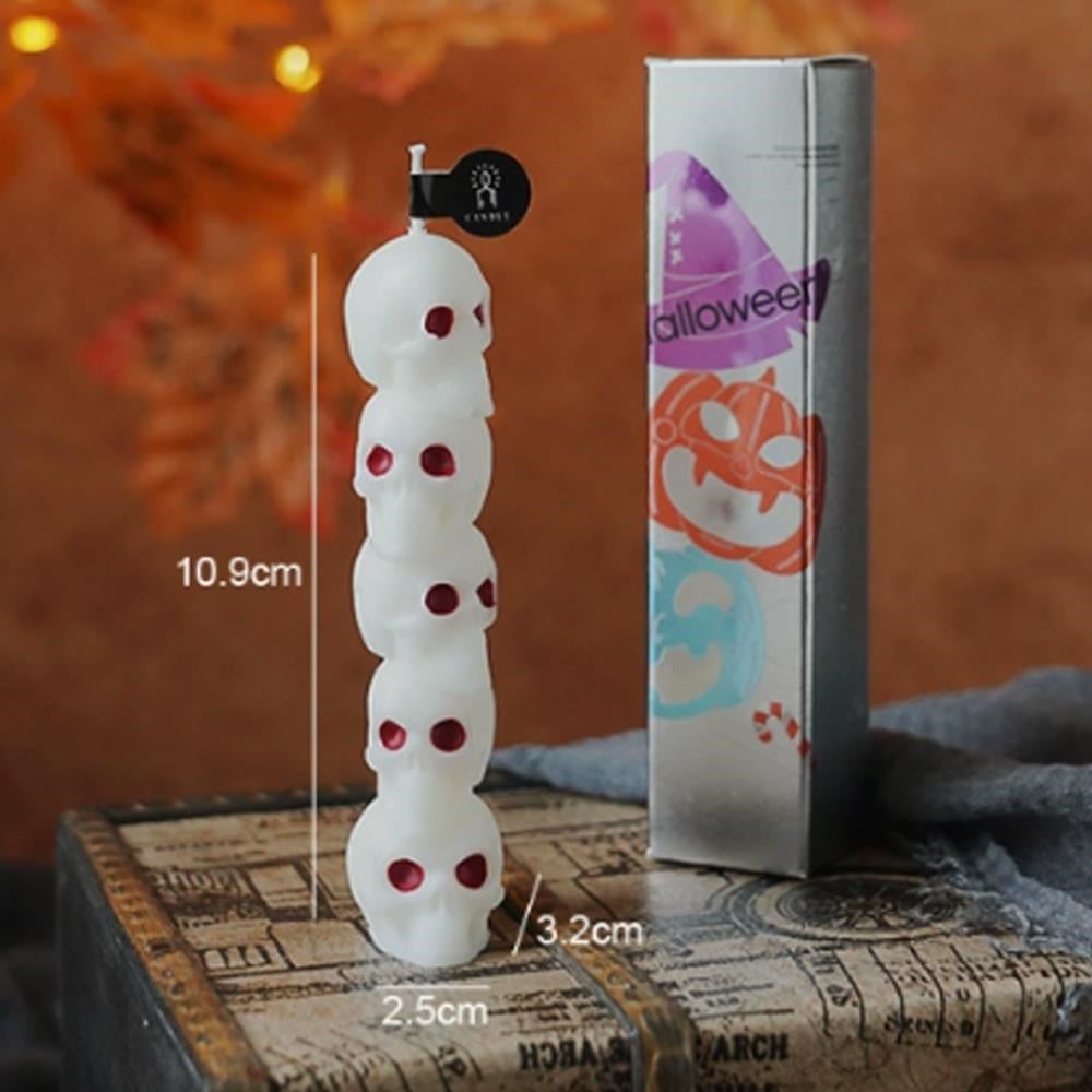 1 Adet 10,9cm Cadılar Bayramı Mini Mum Üst Üste Kuru Kafa