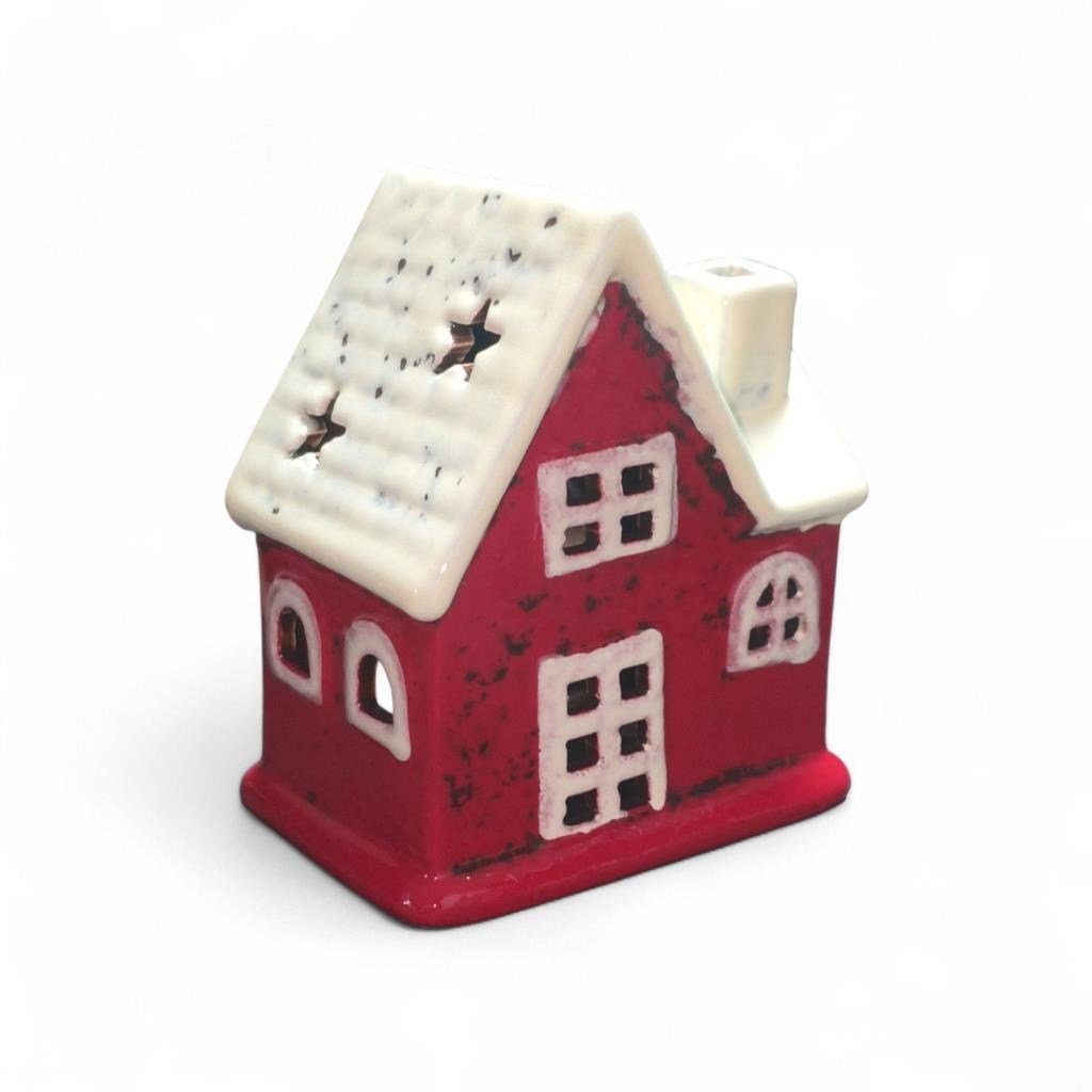 1 Adet 10x8cm Mini Seramik Ev Dekor Biblo Kırmızı Ev Mumluk