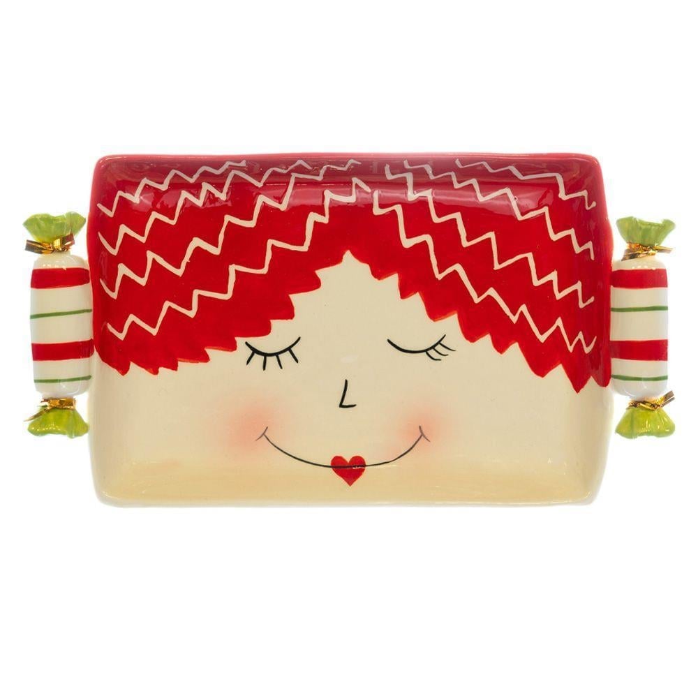 1 Adet 20x11cm Seramik Mini Tepsi Kase Şeker Dekorlu