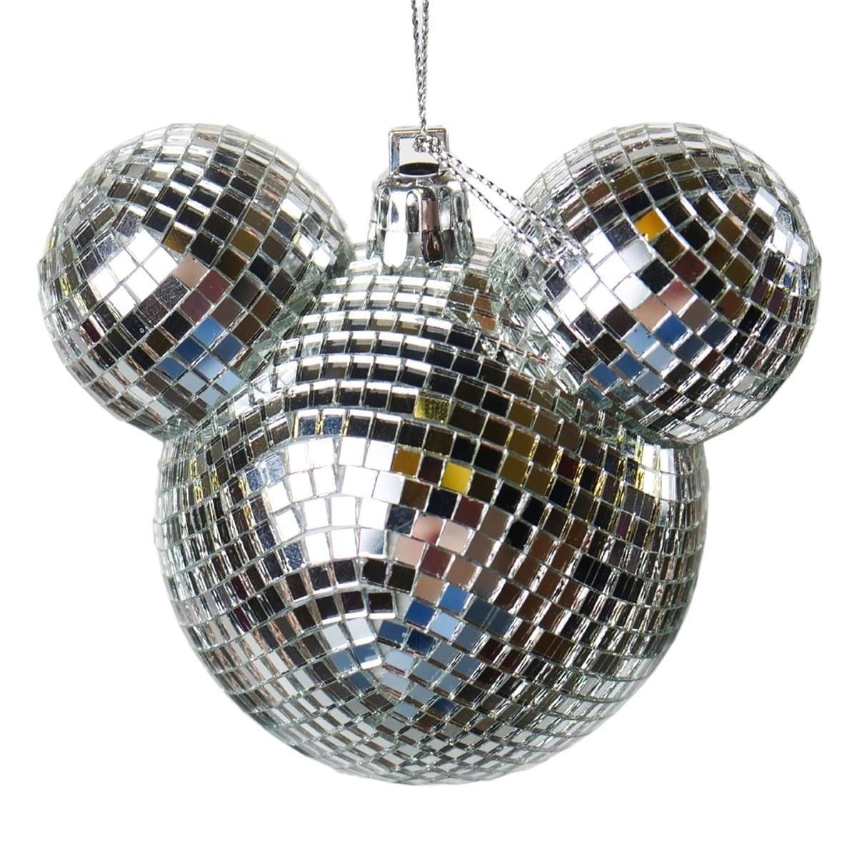 1 Adet 8x9cm Mickey Mouse Disco Topu Aynalı Ağaç Süsü Gümüş