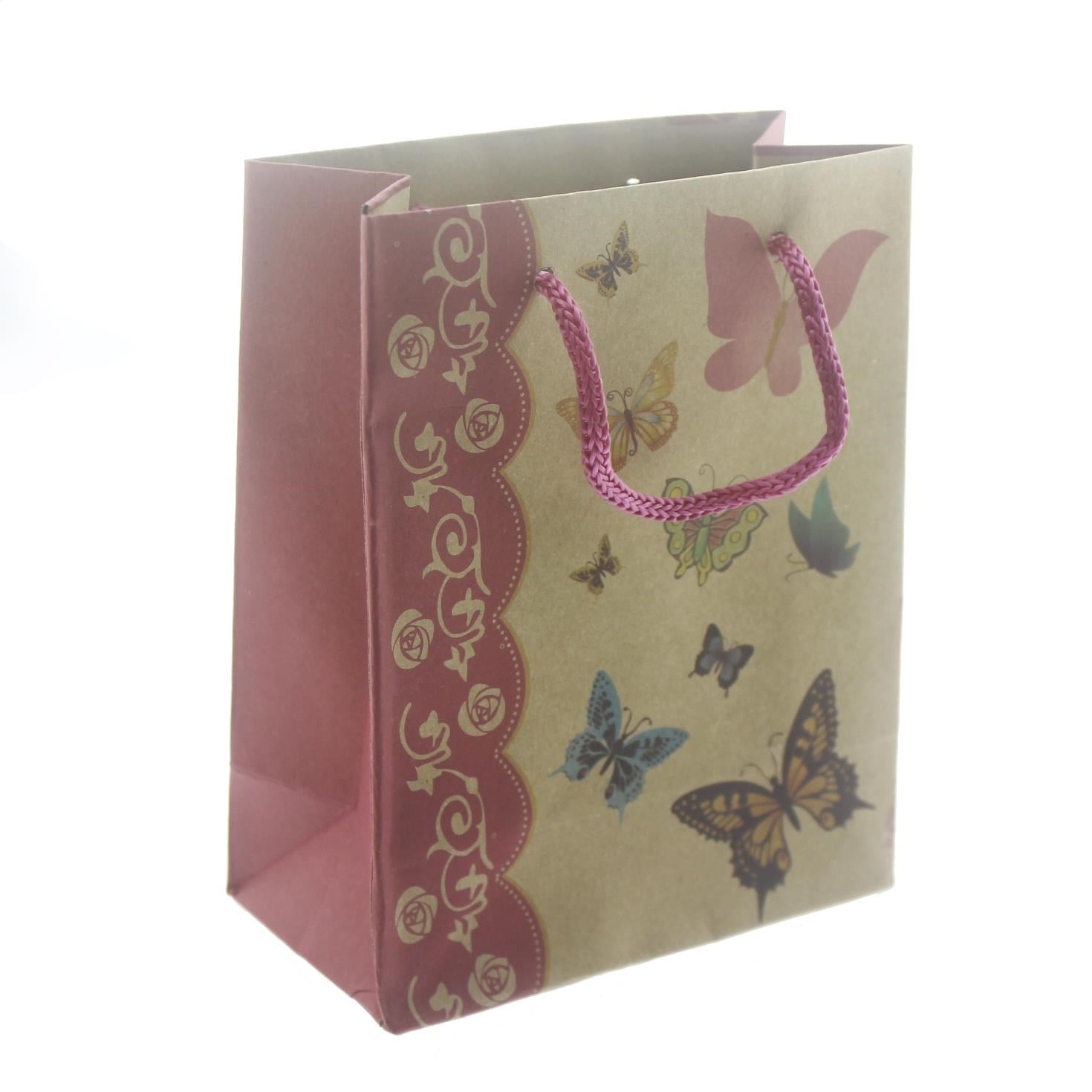 12 Adet 11x14cm Kelebekli Kraft Karton Çanta