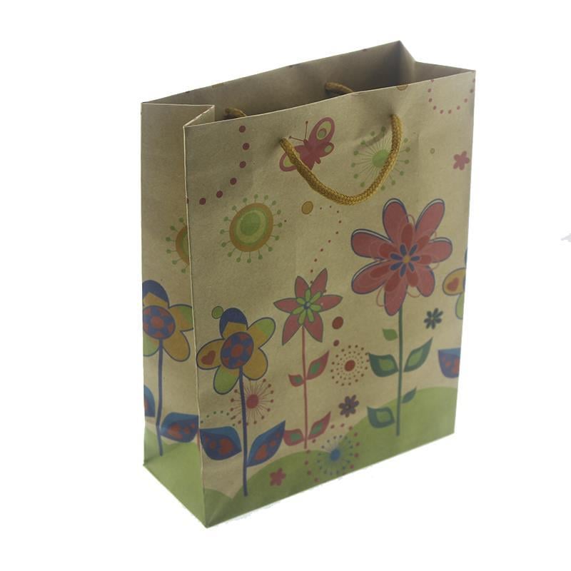 12 Adet 19x24cm Renkli Çiçekli Kraft Karton Çanta