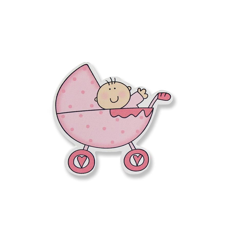 12 Adet Ahşap Sticker Pusette Bebek 8x8cm