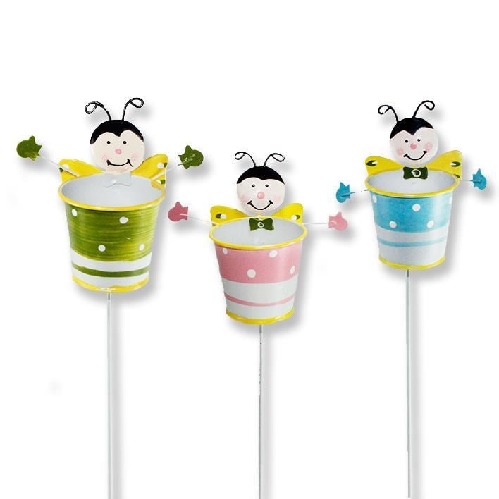 12 Adet Gülen Uğur Böcekli Çubuk Metal Kova