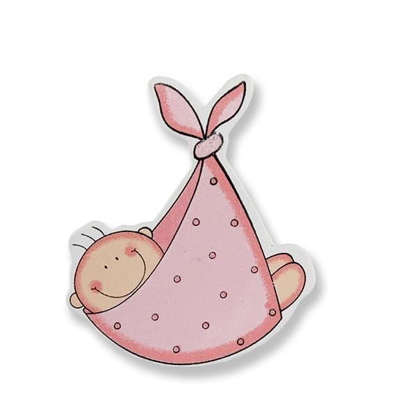 12 Adet Mıknatıslı Ahşap Sticker Bohçada Bebek 7x8cm