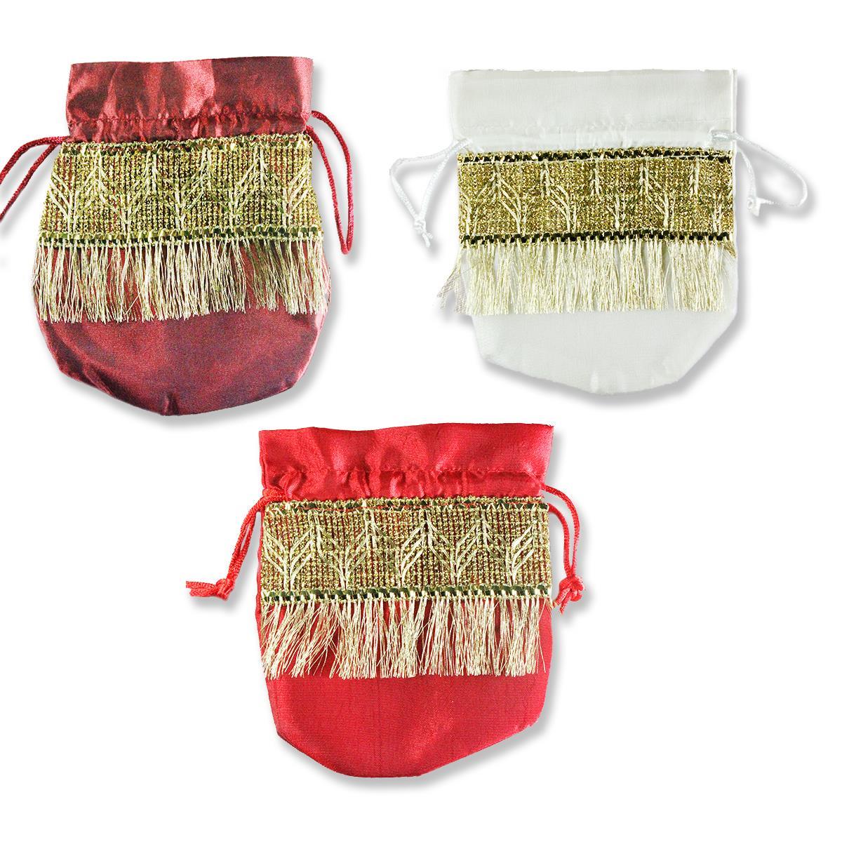 12 Adet Püsküllü Kese 12x14cm Hediye Kesesi