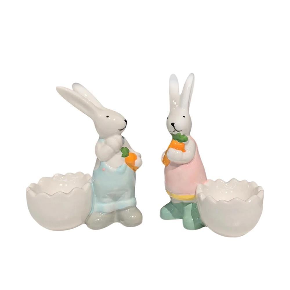 2 Adet 11cm Seramik Tavşan Biblo Dekor