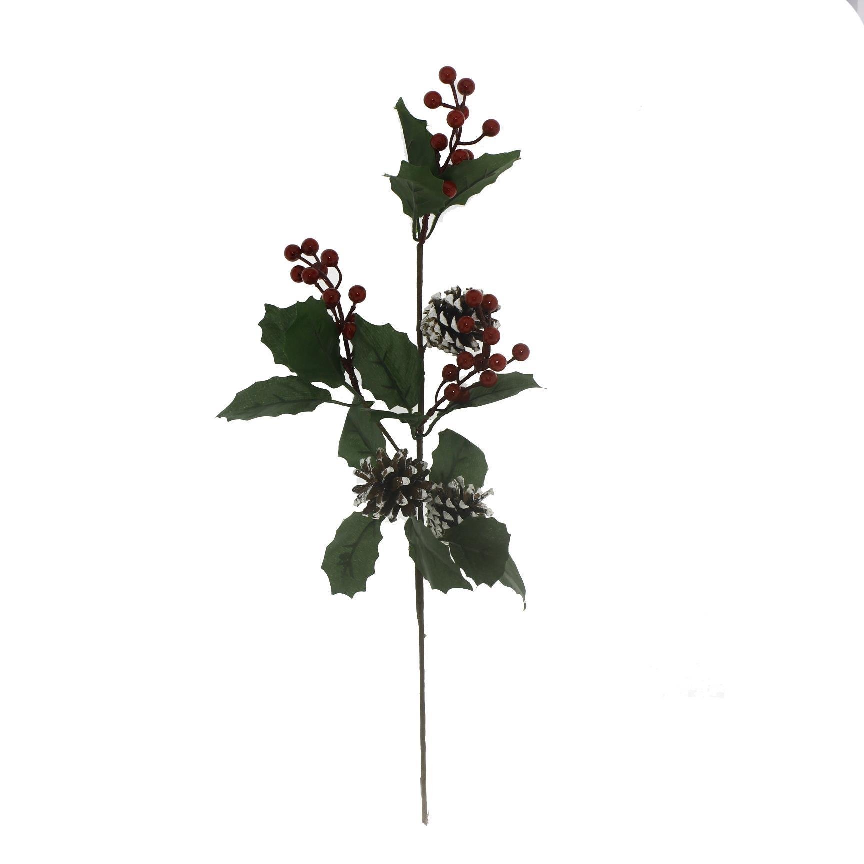 20x50cm Kozlaklı Kırmızı Meyveli Yapay Çiçek Dalı