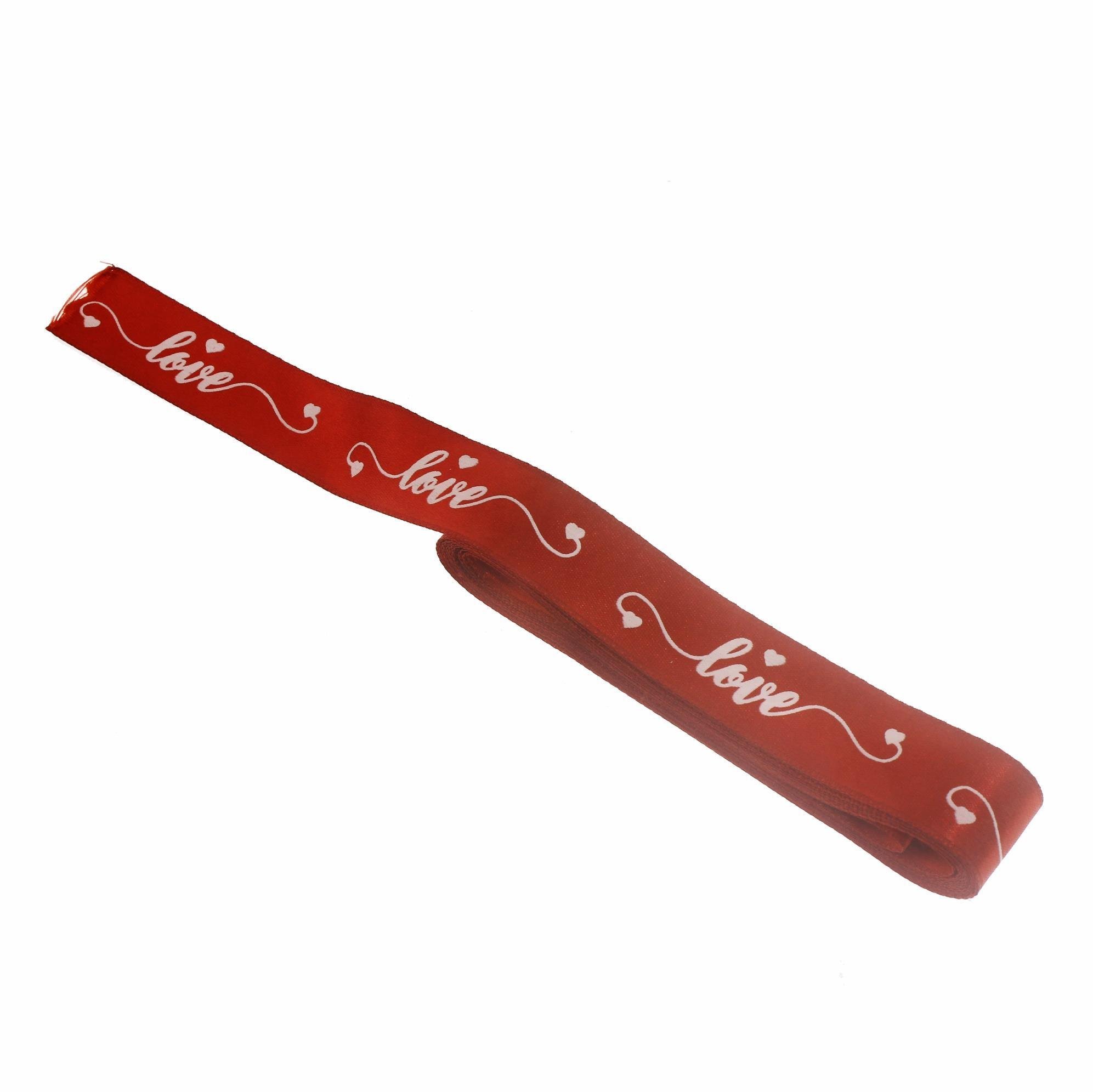 2,5cm x 5metre Saten Kurdela Kalp Love Baskılı Yazılı