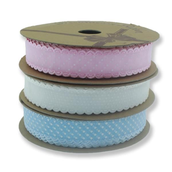 2cm x 10metre İki Kenarı Oyalı Puanlı Organze Kurdela