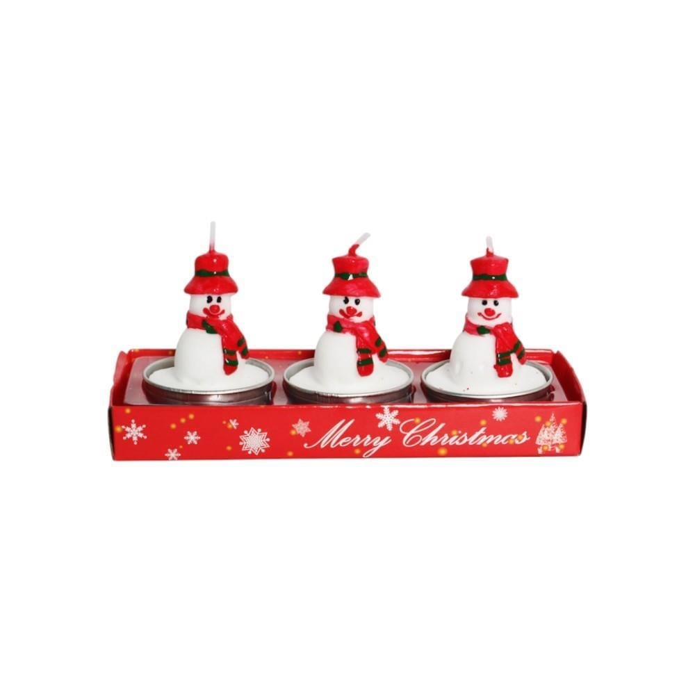 3 Adet 4cm Yılbaşı Tealight Mum Kaşkollu Kardan Adam