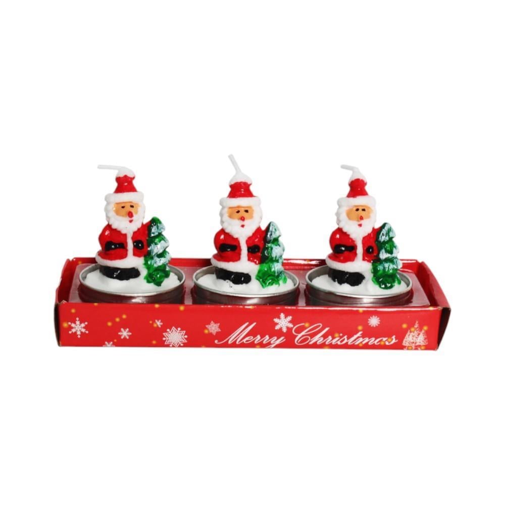 3 Adet 4cm Yılbaşı Tealight Mum Noel Baba Çam Ağaçlı