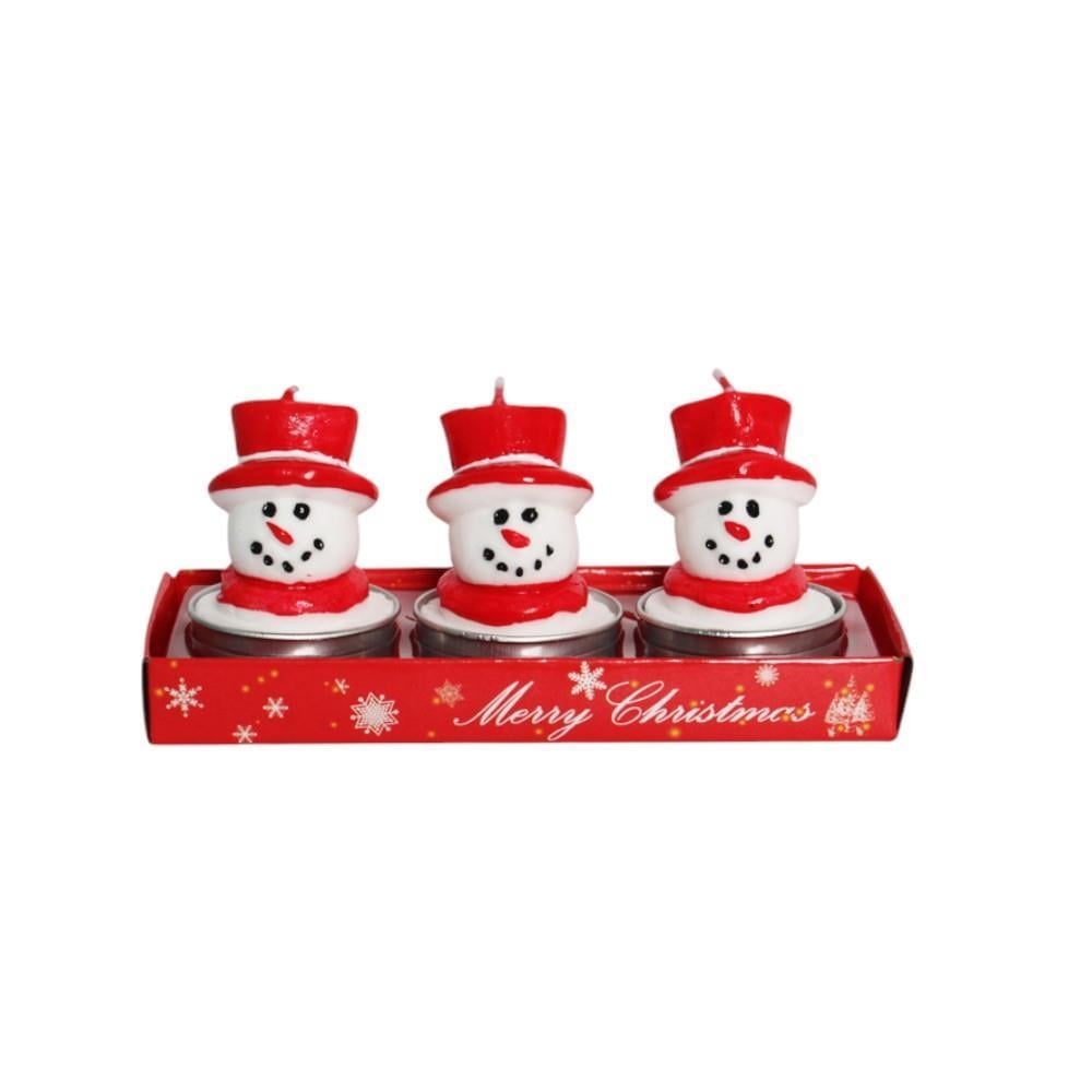 3 Adet 4cm Yılbaşı Tealight Mum Şapkalı Kardan Adam