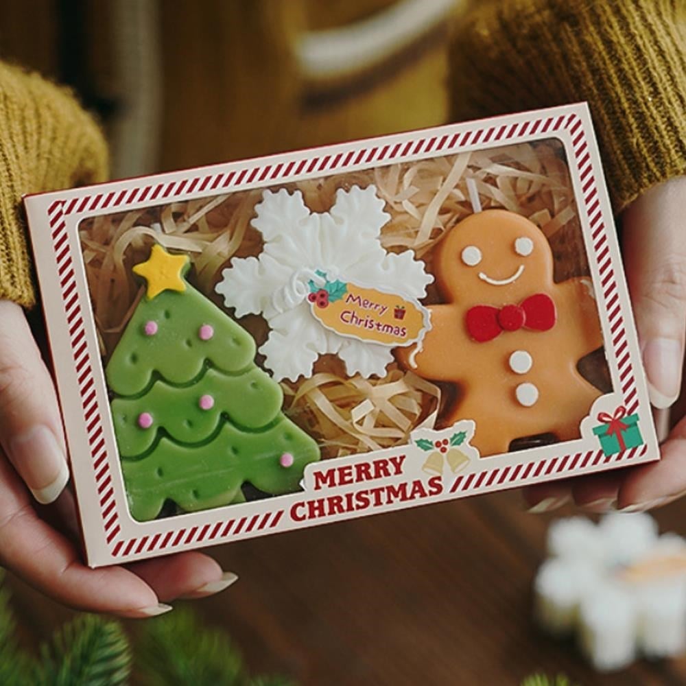 3 Adet Yılbaşı Mum Seti  Kar Tanesi Gingerbread Çam Ağacı