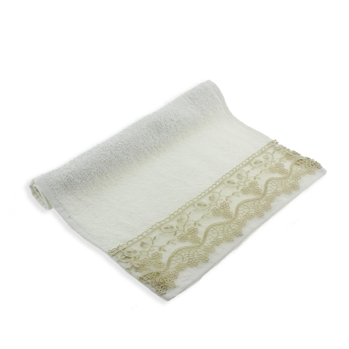 30x48cm Cappucino Dantel Güpür Krem Havlu %100 Pamuk