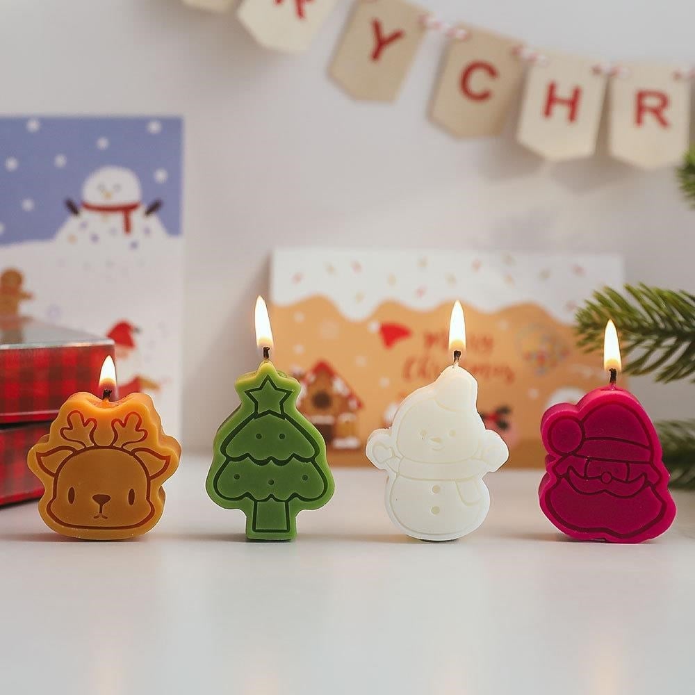 4 Adet 4,5cm Yılbaşı Mum Kar Tanesi Noel Baba Geyik Çam Ağacı