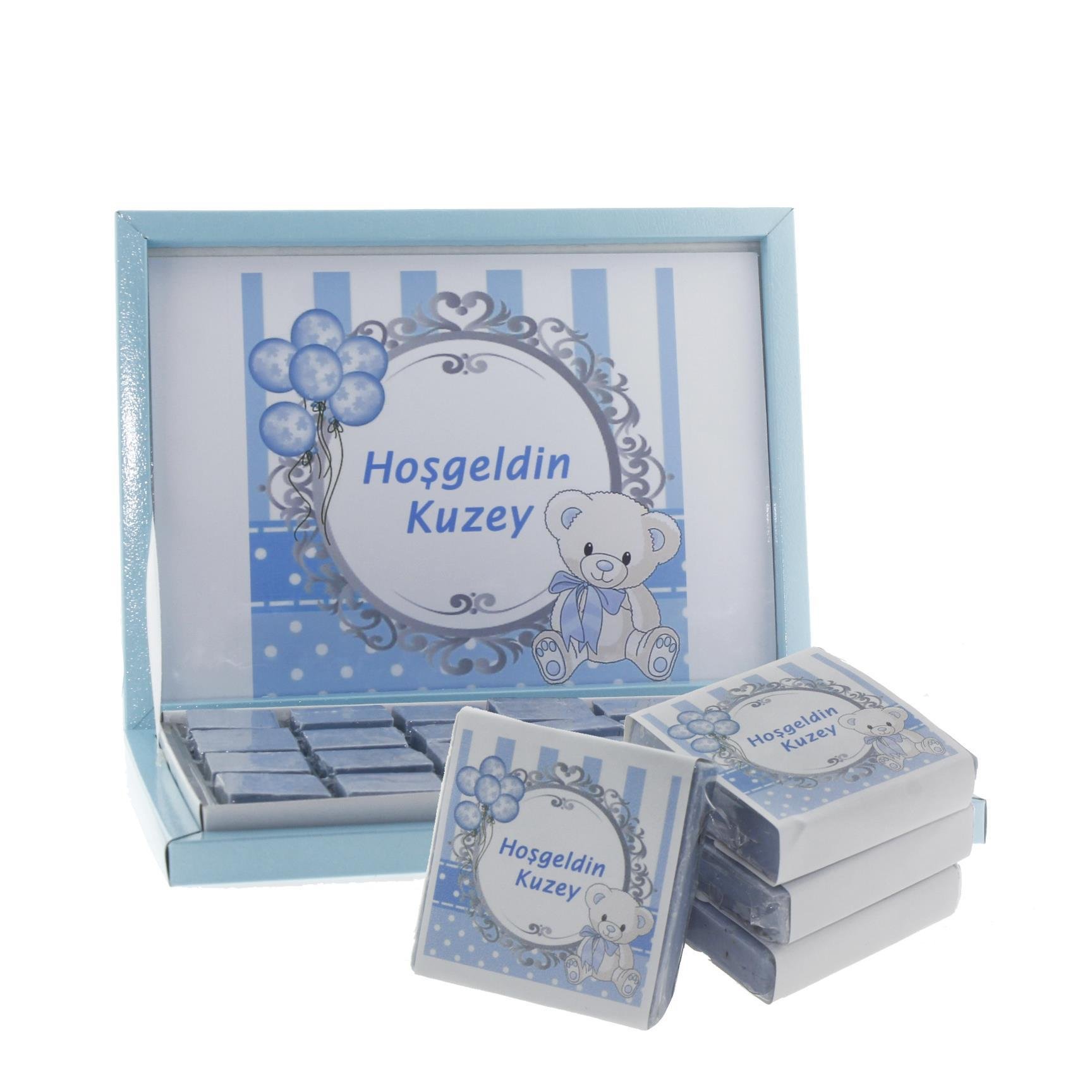 48 Adet İsim Etiketli Lavantalı Doğal Sabun Mavi Ayıcık