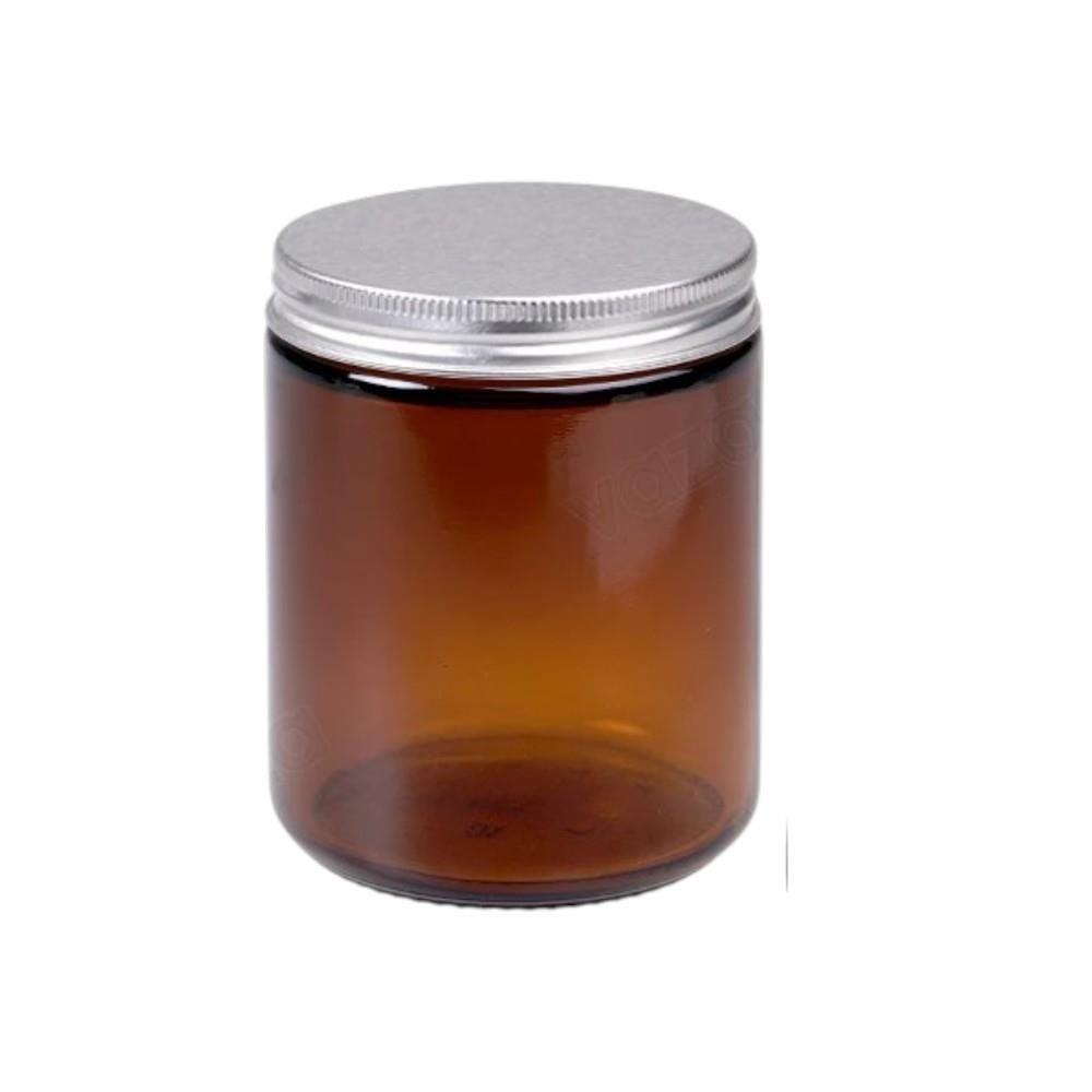 5 Adet 8,9cm 250ml Gümüş Metal Kapaklı Amber Cam Kozmetik Kavanozu