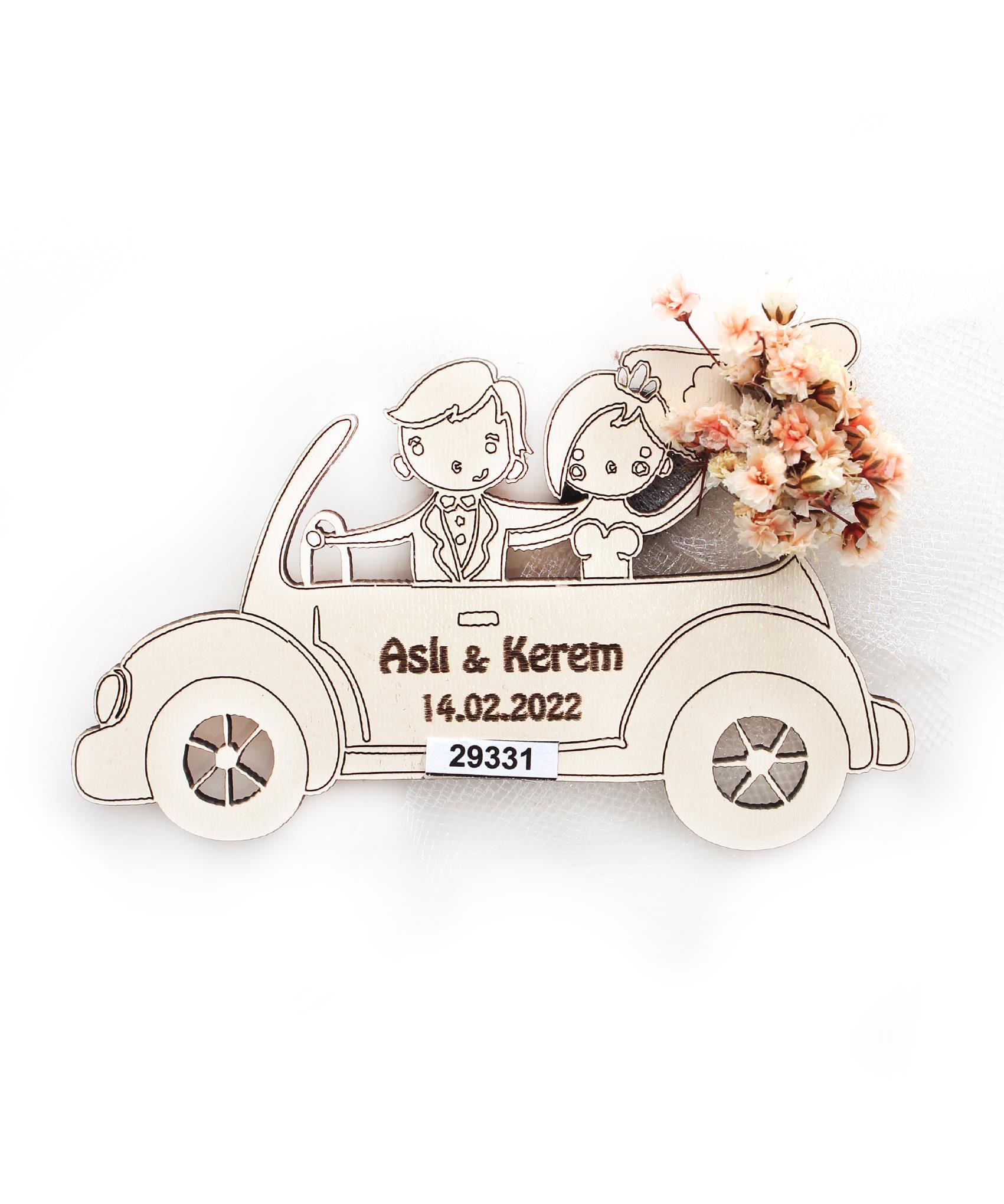 50 Adet 10x7cm Ahşap Magnet Araba İsimli Söz Nişan Düğün Hediyesi