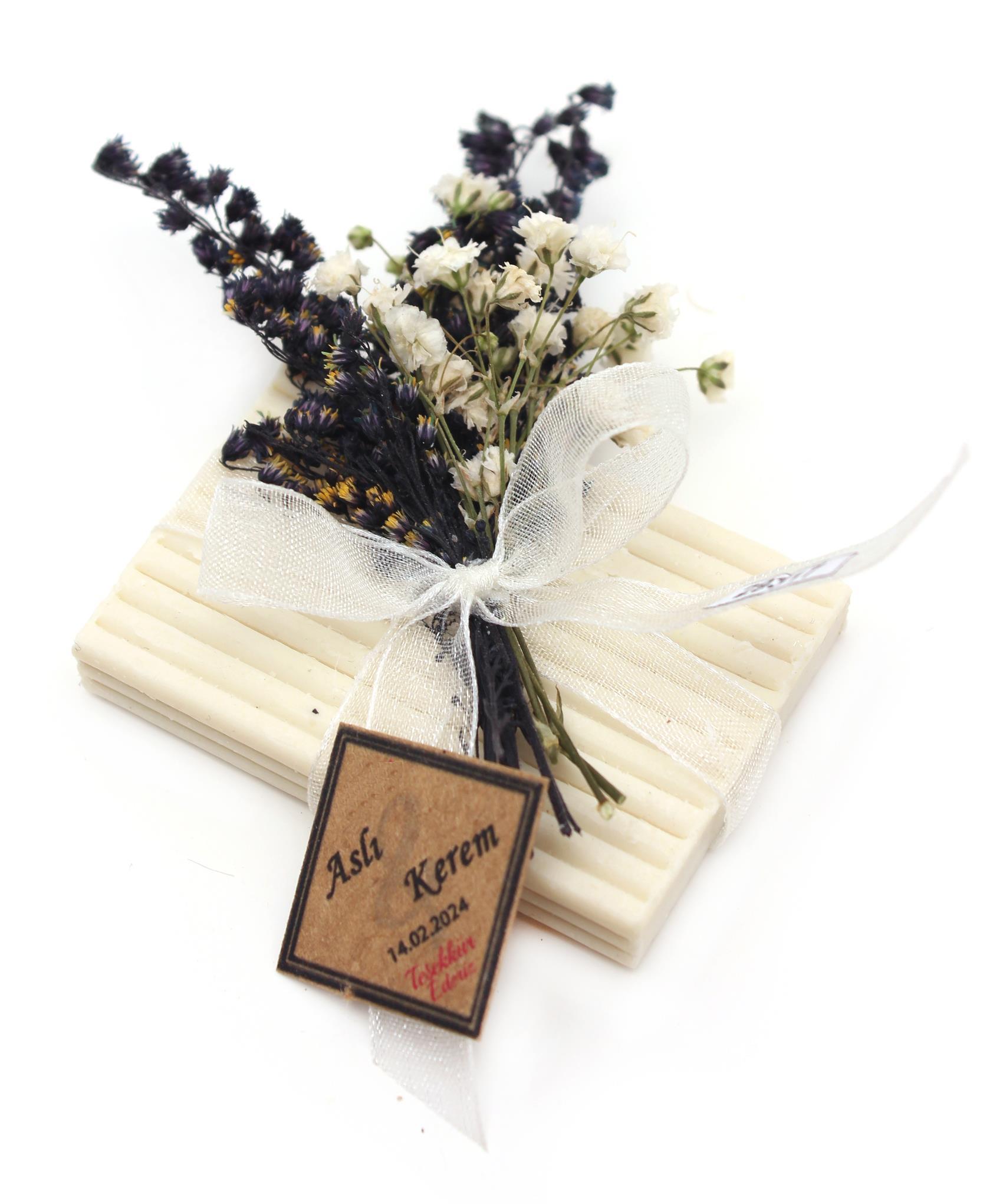 50 Adet 5x7cm  Sabun Doğal Çiçekli Söz Nişan Düğün Hediyesi İsim Etiketli