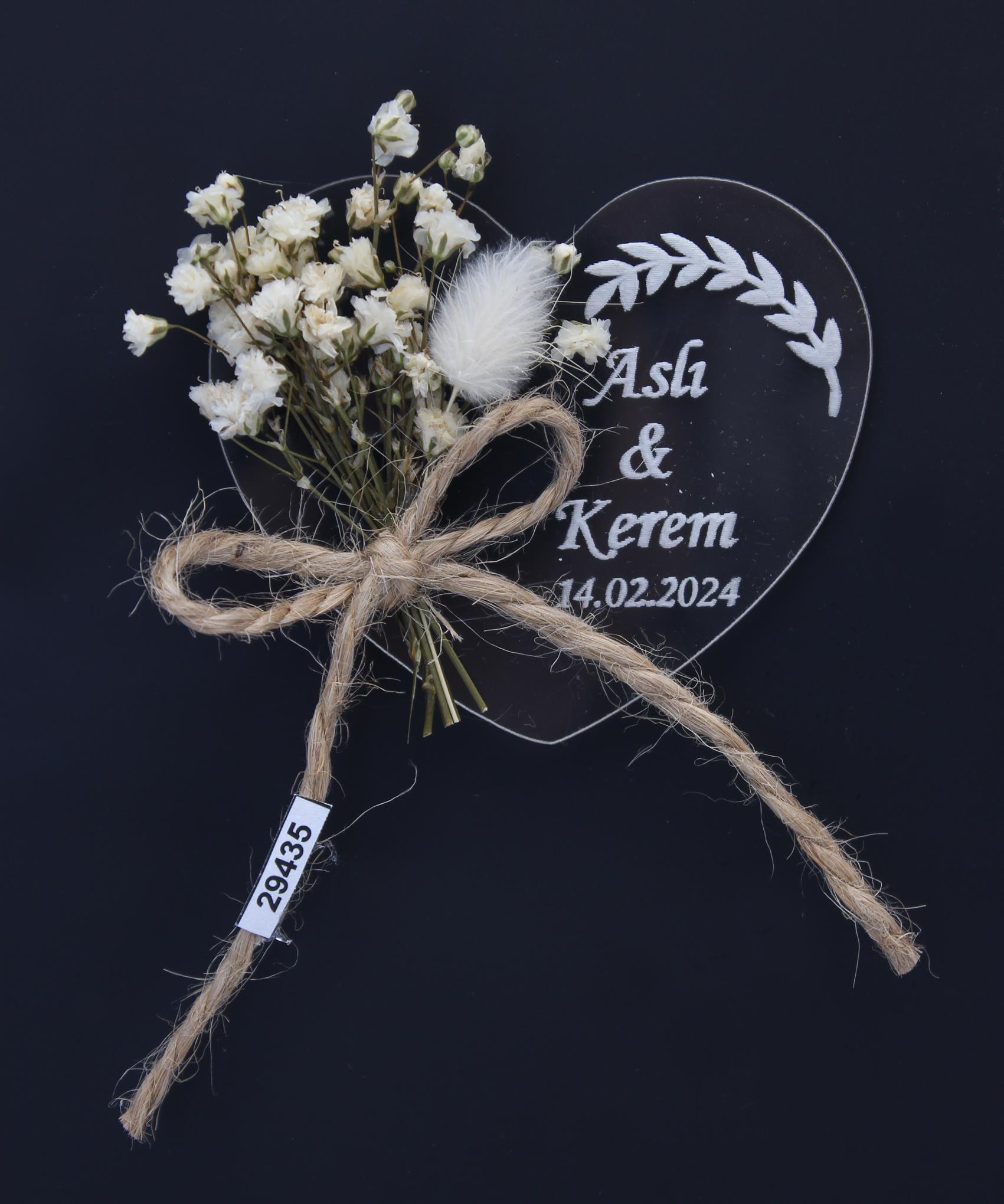 50 Adet 6x7cm Pleksi Kalp Magnet İsimli Söz Nişan Düğün Hediyesi