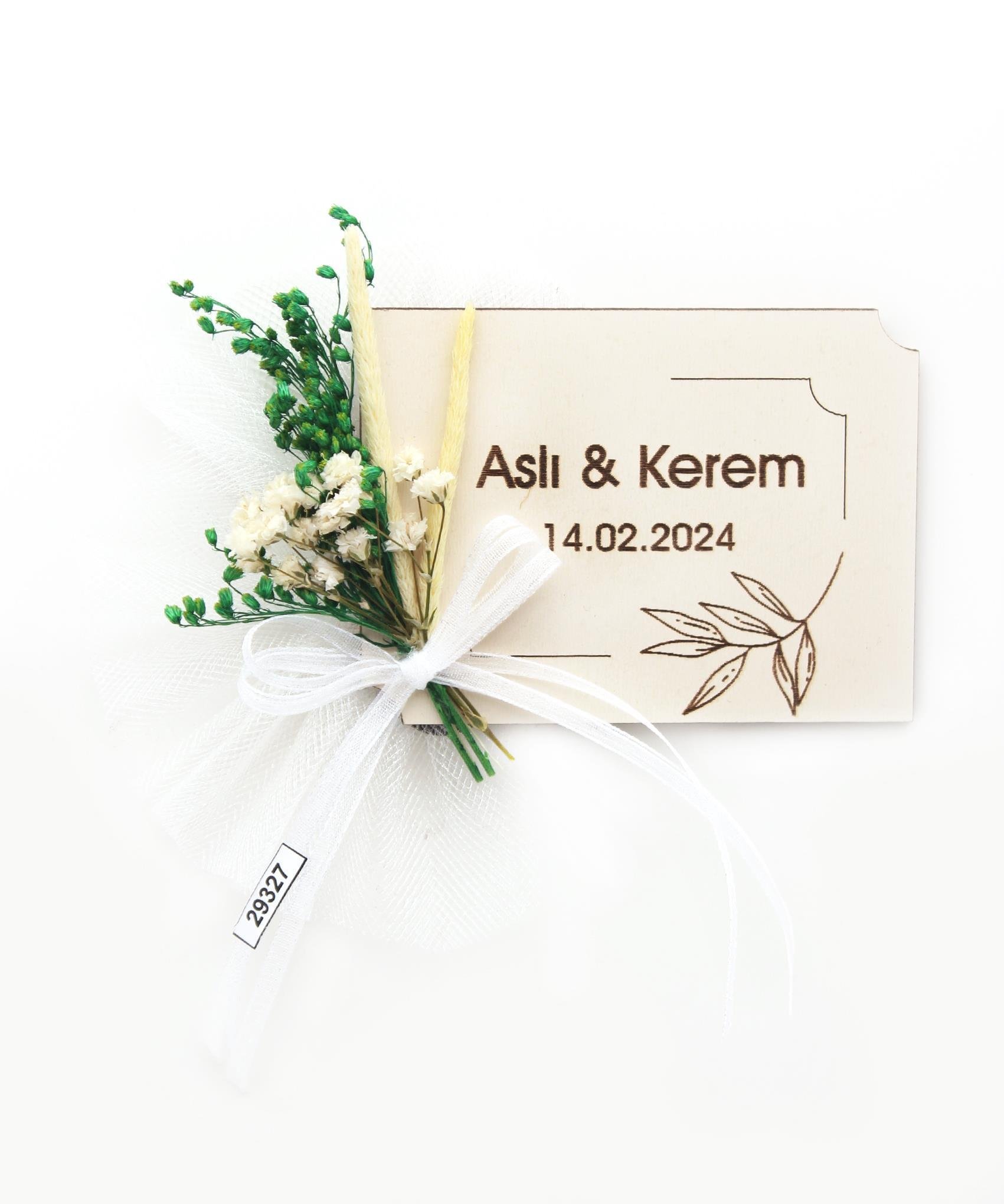 50 Adet 6x8cm Ahşap Magnet Doğal Çiçekli İsimli Söz Nişan Düğün Hediyesi