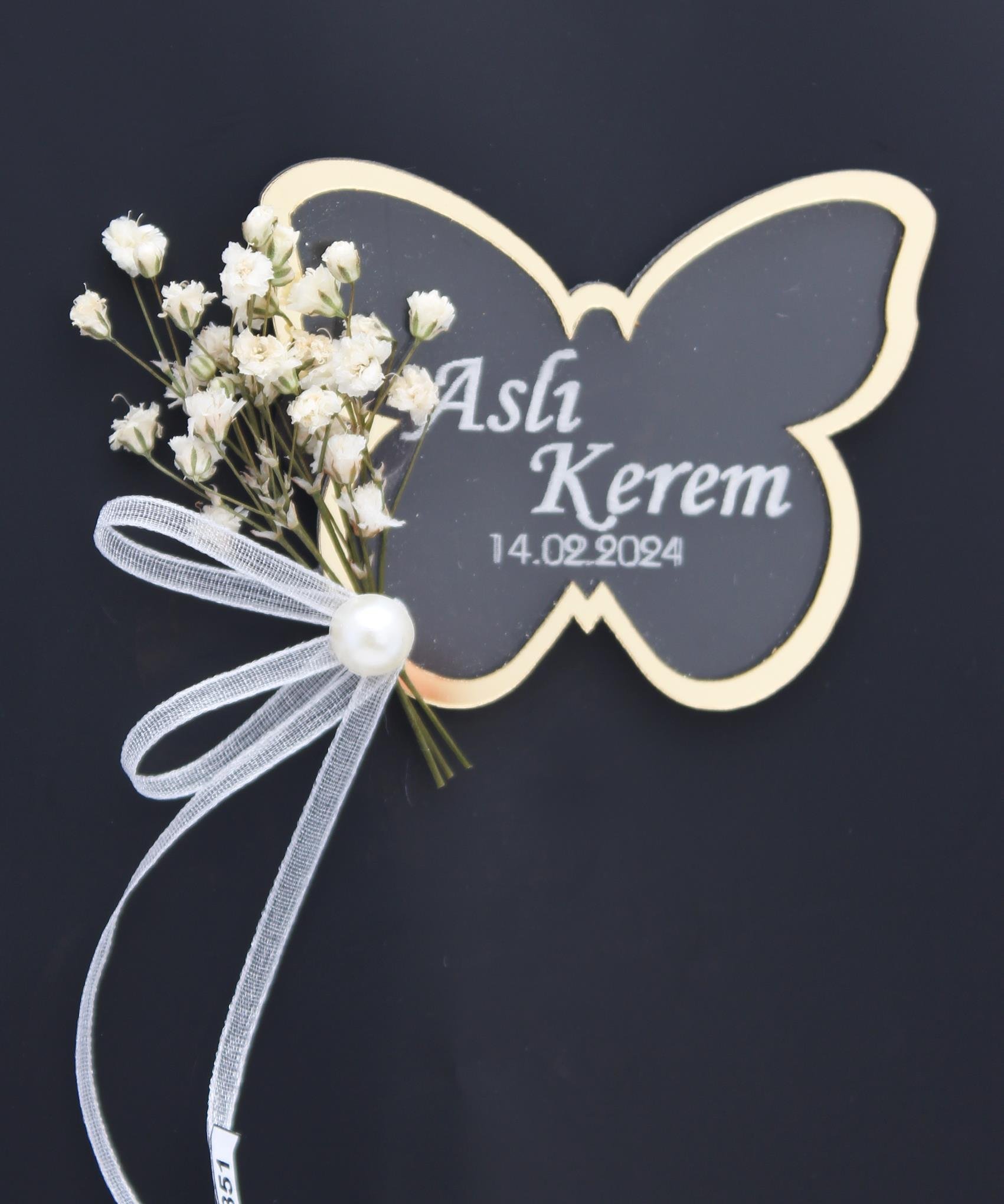 50 Adet 7x5cm Pleksi Kelebek Magnet İsimli Söz Nişan Hediyesi