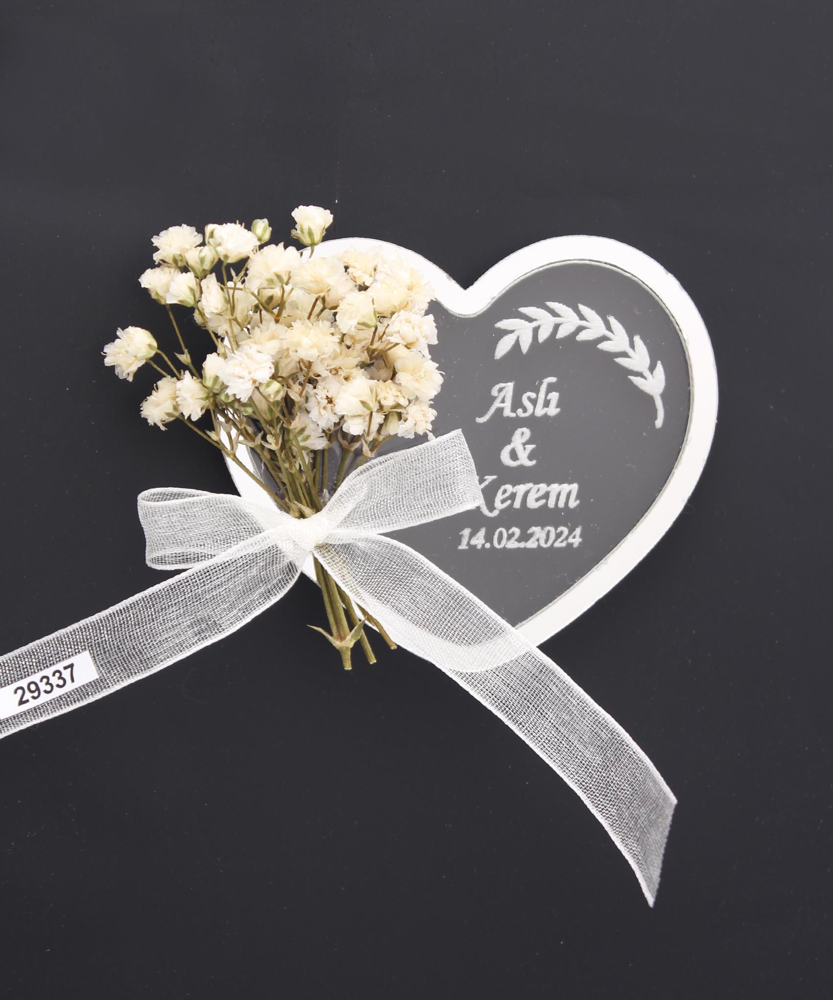 50 Adet 7x6cm Kalp Pleksi Magnet İsimli Söz Nişan Düğün Hediyesi