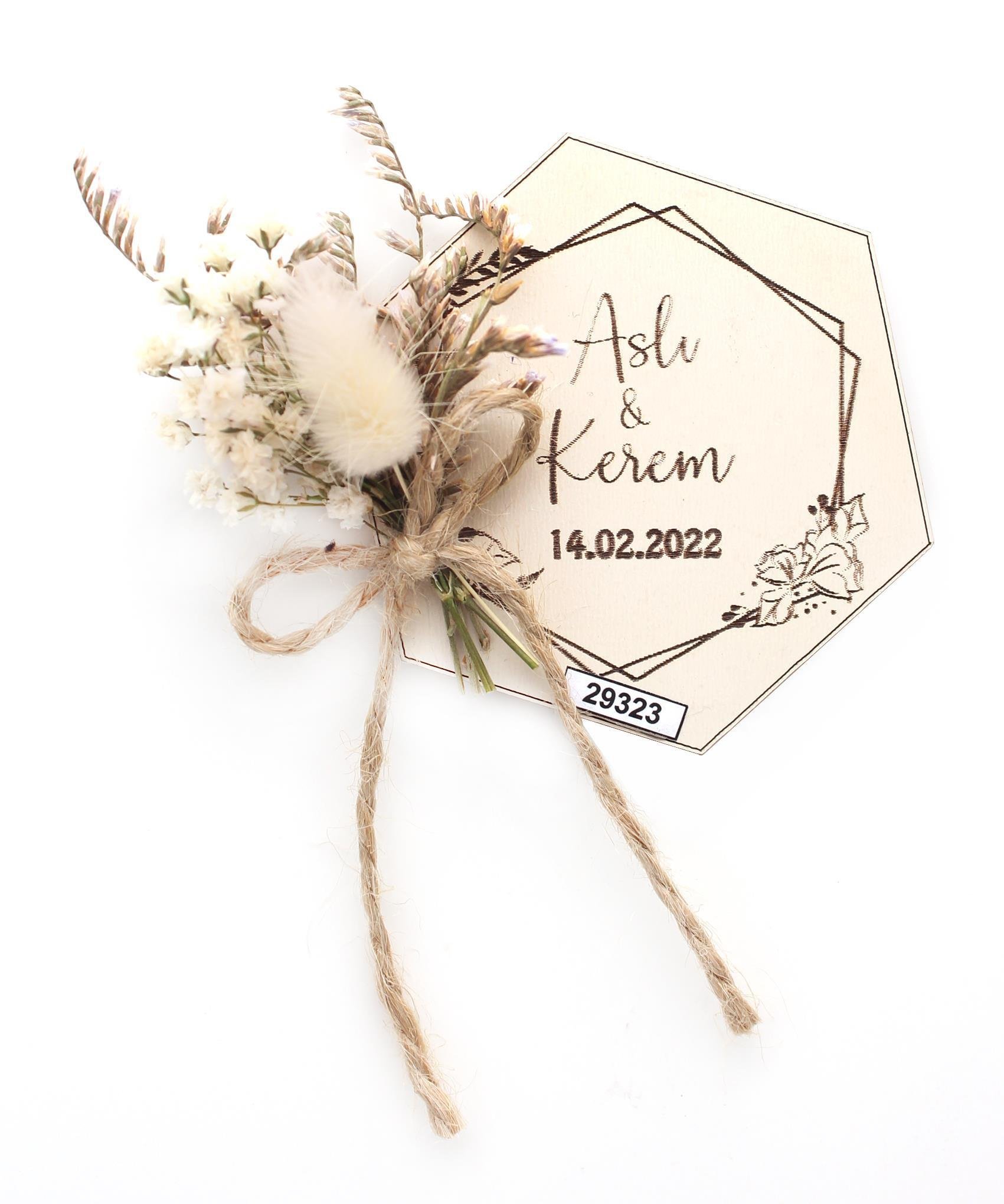 50 Adet 8x8cm Ahşap Magnet İsimli Söz Nişan Düğün Hediyesi