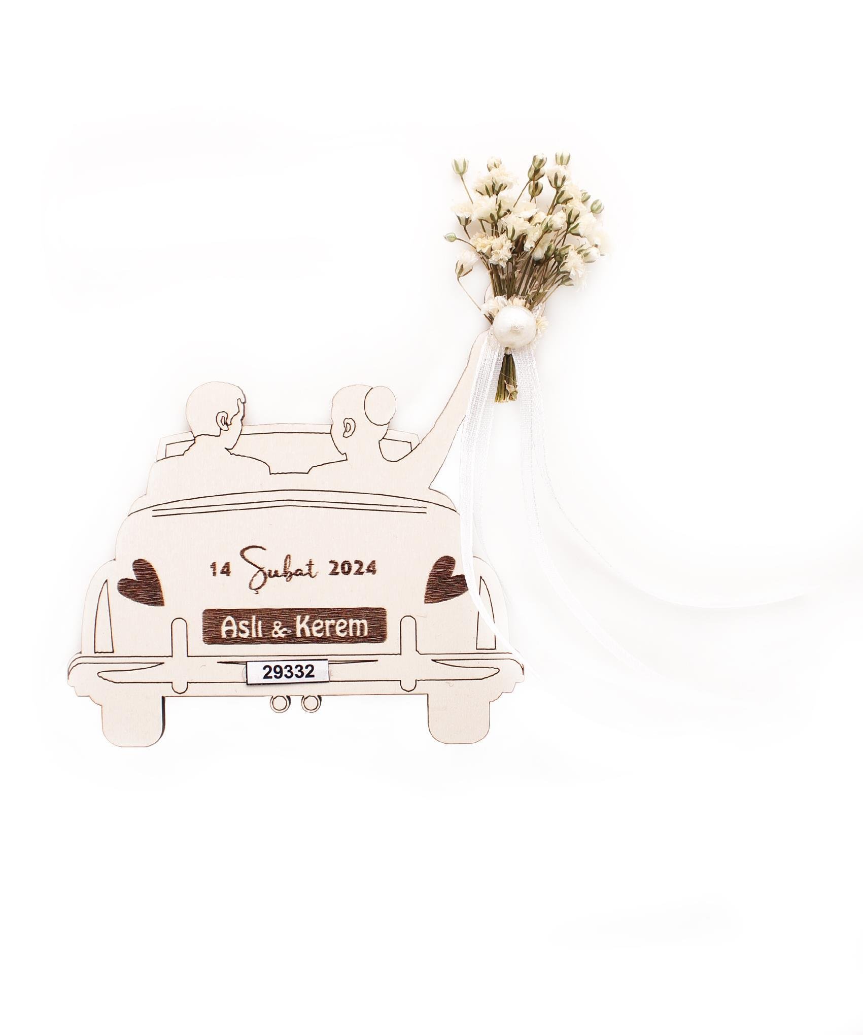 50 Adet 9x9cm Ahşap Magnet Araba Söz Nişan Düğün Hediyesi İsimli