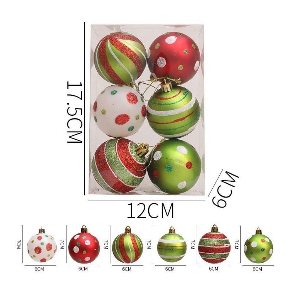 6 Adet 6cm Plastik Yılbaşı Ağaç Topu Karışık Modeller Noktalı