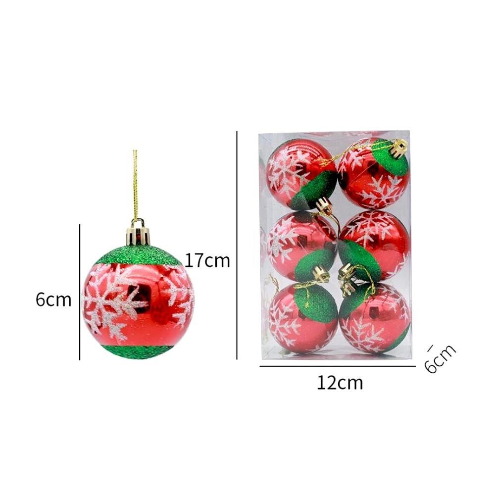6 Adet 6cm Plastik Yılbaşı Ağaç Topu Kar Tanesi Desenli