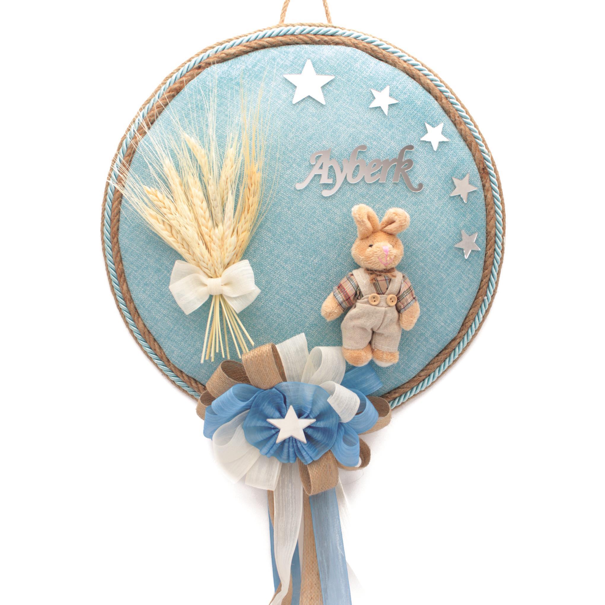 Bebek Kapı Süsü Pleksi İsimli Tavşanlı Mavi