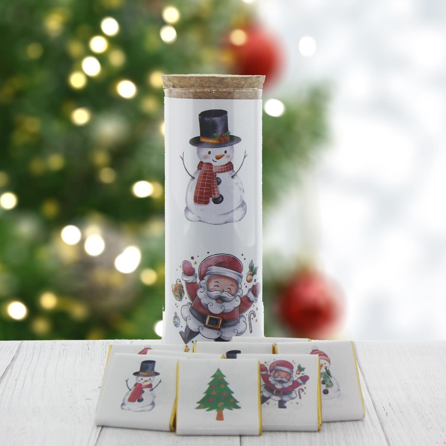 Cam Tüpte 24 Adet Yılbaşı Çikolatası 4 Desenli