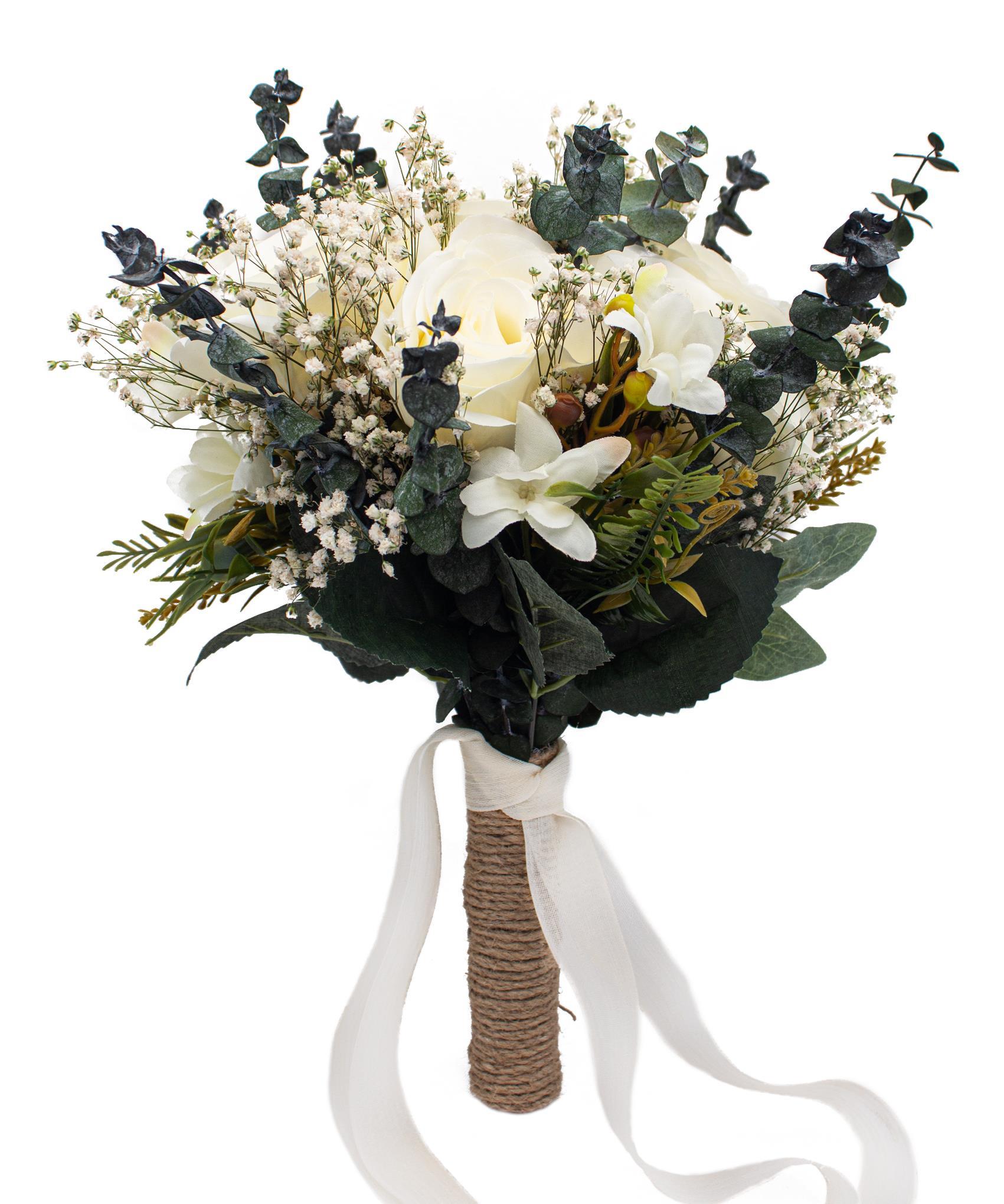 Gelin El Buketi Çiçeği Cipso Okaliptus ve Güllü