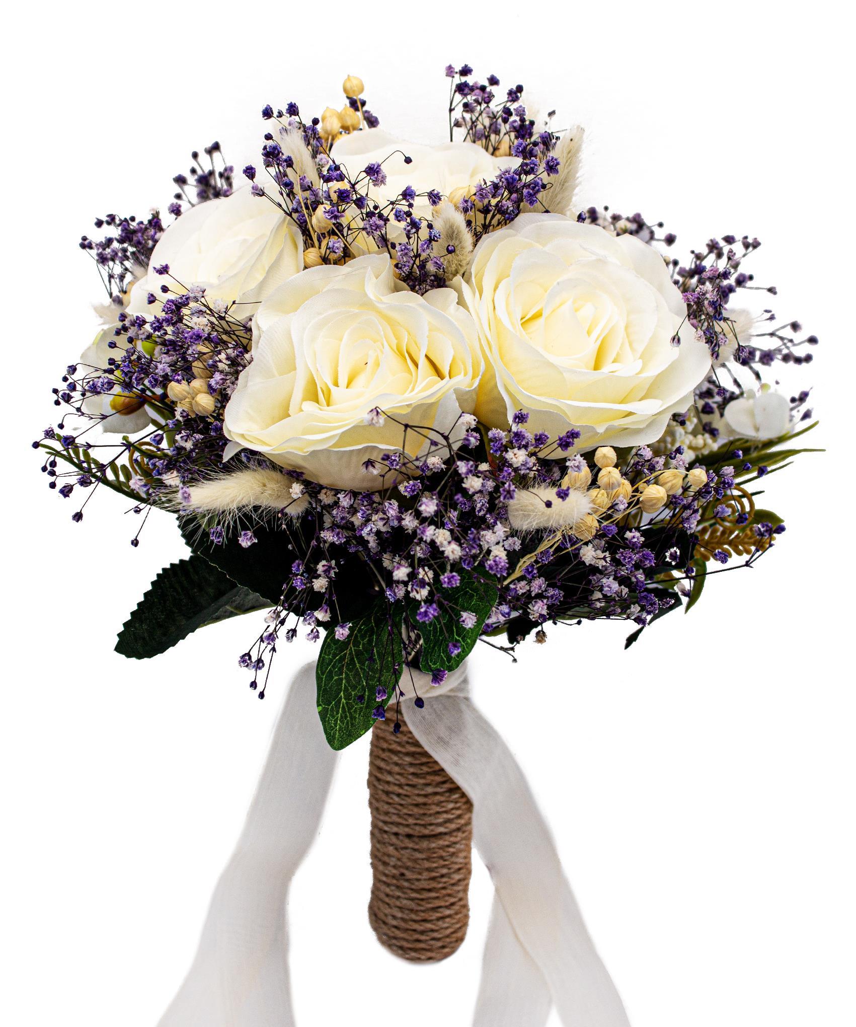 Gelin El Buketi Çiçeği Doğal Cipso Kurutulmuş Çiçek ve Güllü