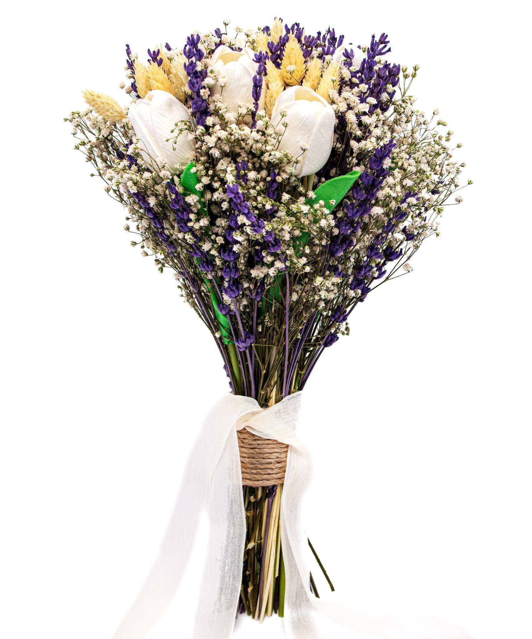 Gelin El Buketi Çiçeği Doğal Cipso ve 10 Adet Yapay Laleli