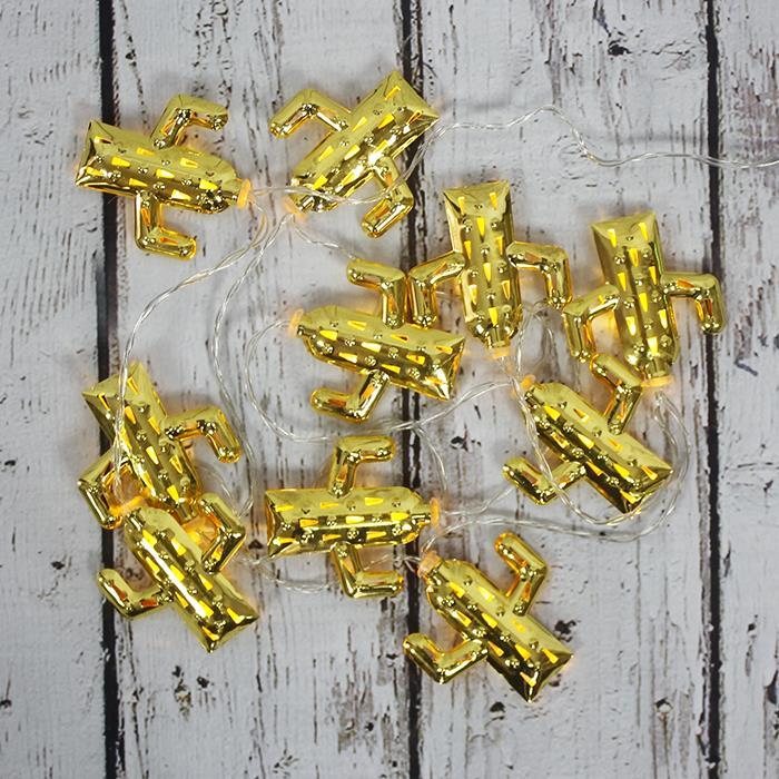 Led Işık Metal Kaktüs 10'lu Şerit Aydınlatma Pilli Ağaç Süsü