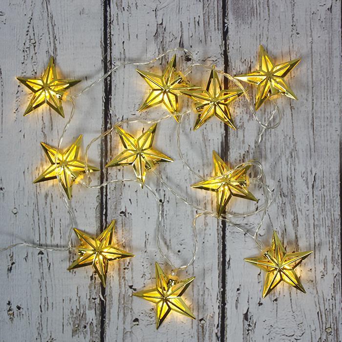 Led Işık Metal Yıldız 10'lu Şerit Aydınlatma Pilli Ağaç Süsü